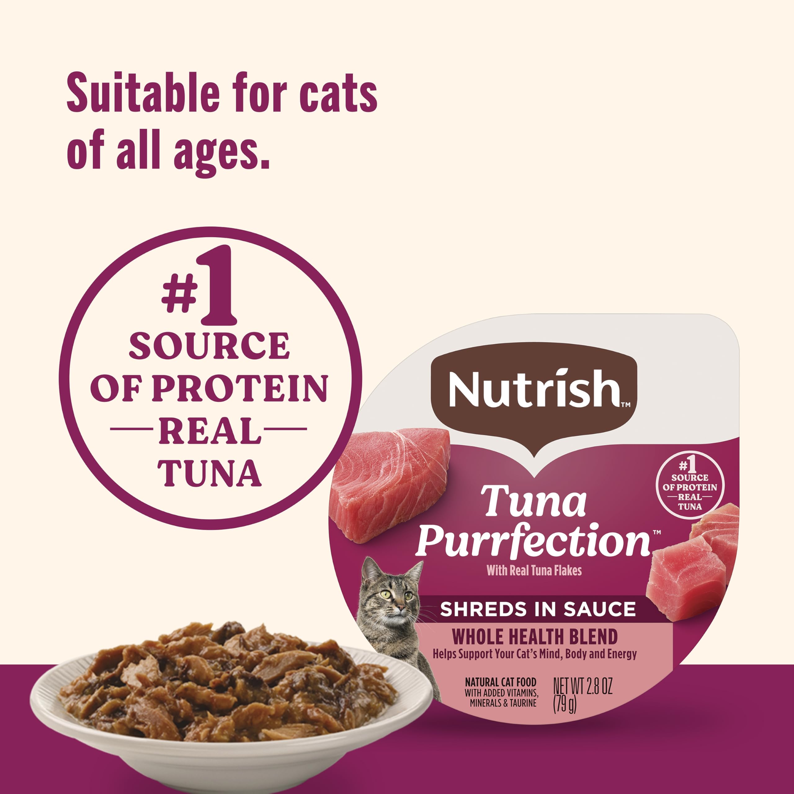 Nutrish Grain Free Wet Cat Food Ocean Fish-A-Licious Whole Health Blend with Real Flaked Ocean Fish & Tuna in Sauce, 2.8 oz. Cup (Rachael Ray) (Pack of 12)