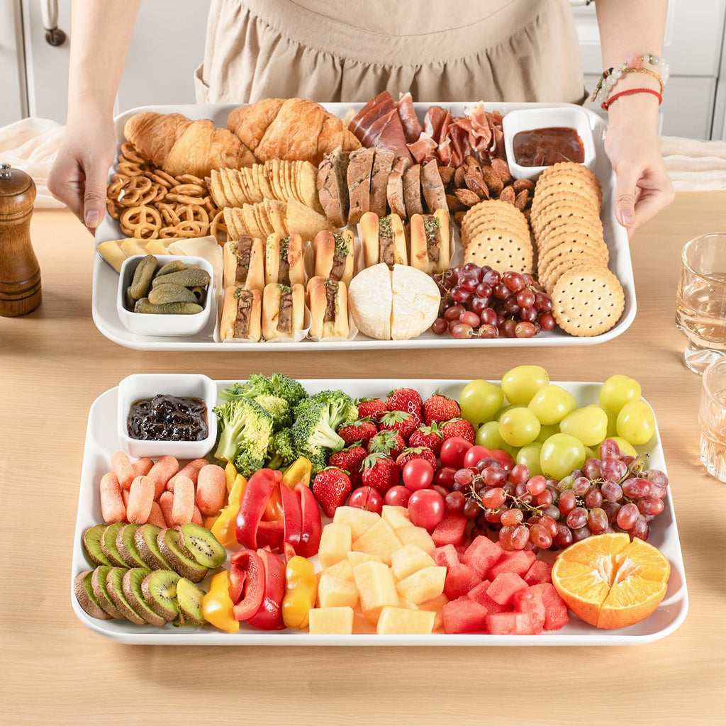 DELLING Large Serving Platter Set of 3, 16/14/12 Inch Porcelain Serving Trays for Party - Black Ceramic Rectangular Platters for Entertaining,Platter for Thanksgiving Christmas, Dishwasher Oven Safe