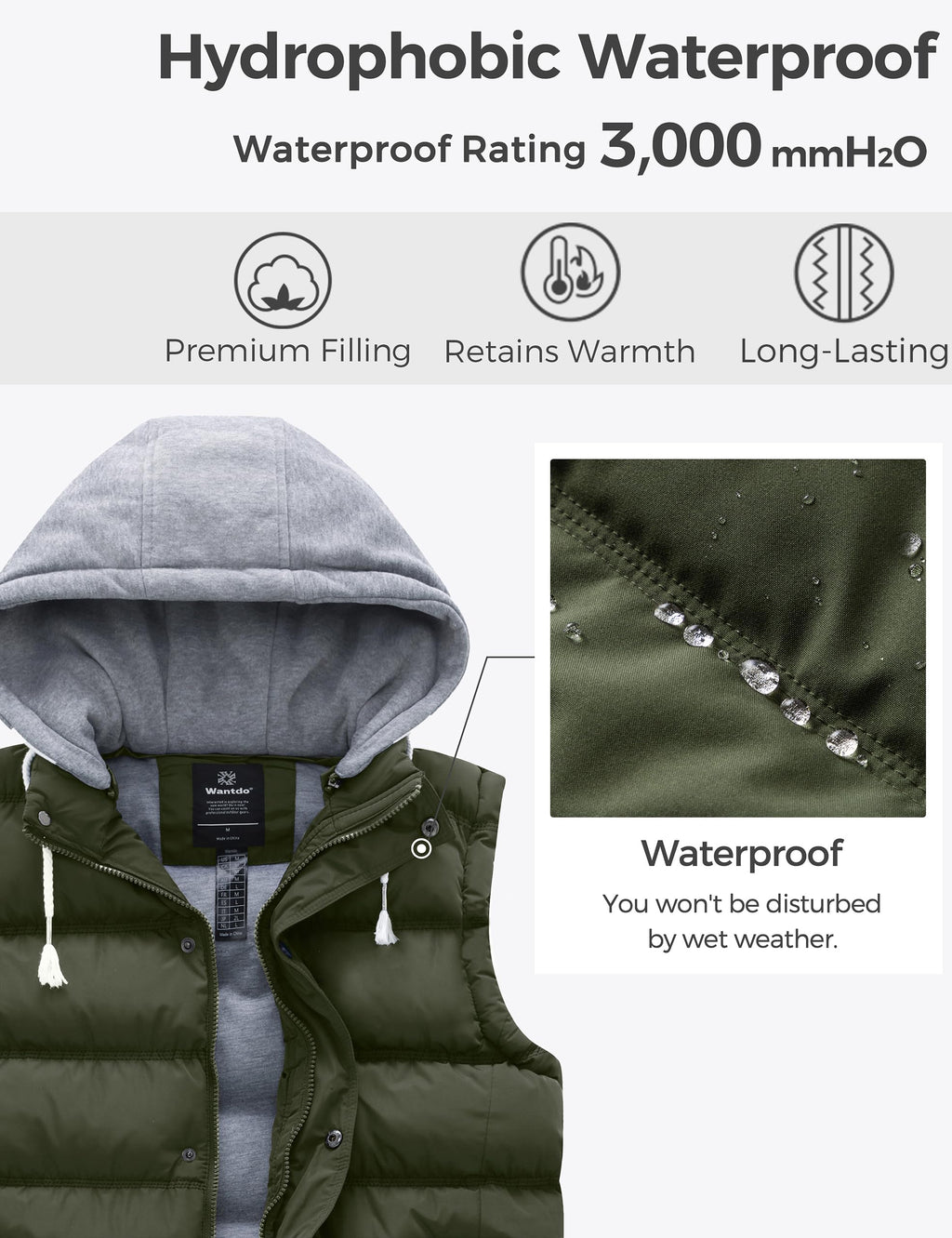 Wantdo Women's Quilted Puffer Vest Thicken Warm Winter Coat with Removable Hood