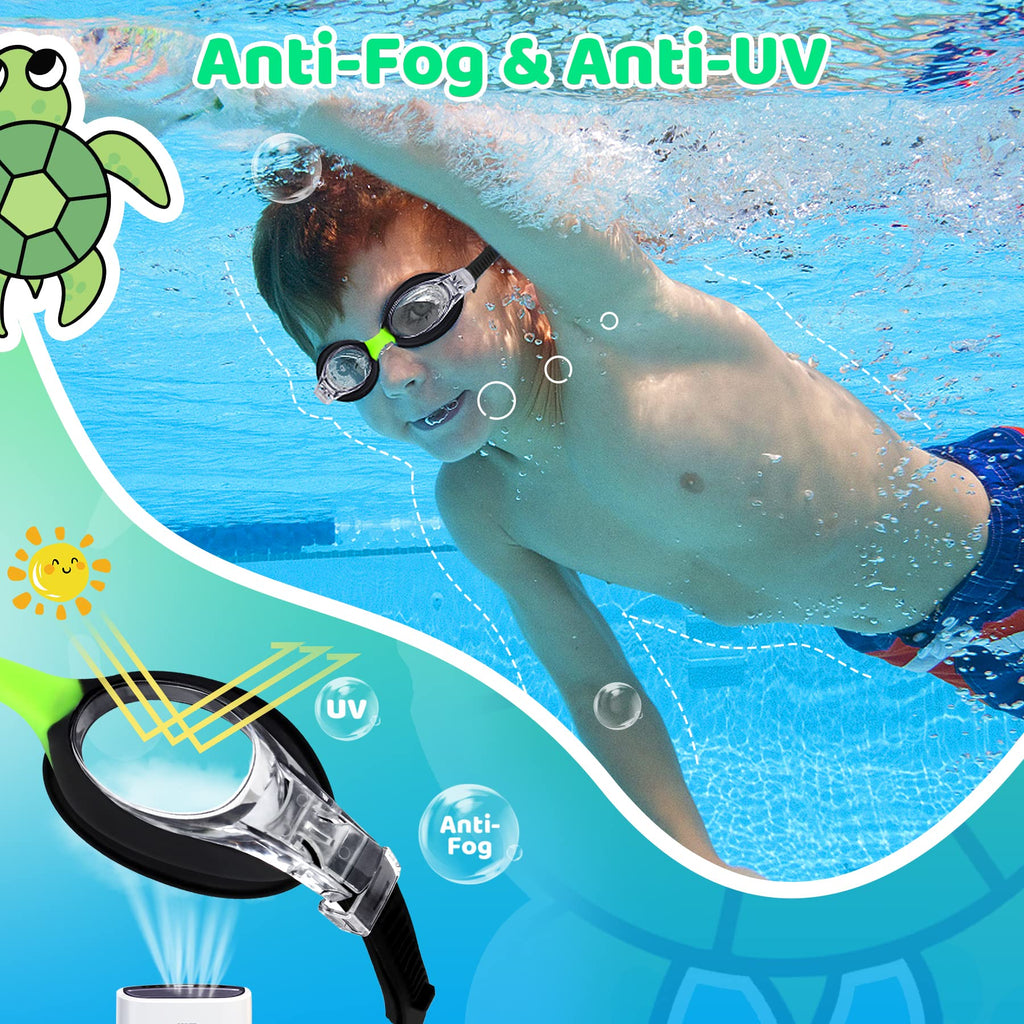Vvinca Kids Swim Goggles with Fabric Strap No Tangle Pain-Free, Anti-Fog Swimming Pool Goggle No Leak for Toddlers Girls Boys