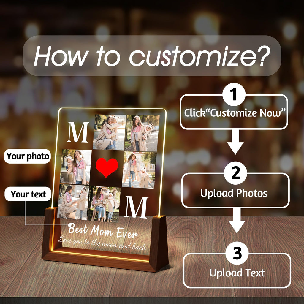 Personalized Fathers Day Birthday Gifts For Daddy Dad From Daughter Son Wife, Custom Acrylic Plaque Light Up Picture Frame, Customized Dad Gifts For Husband Men Papa Fathers Day Christmas