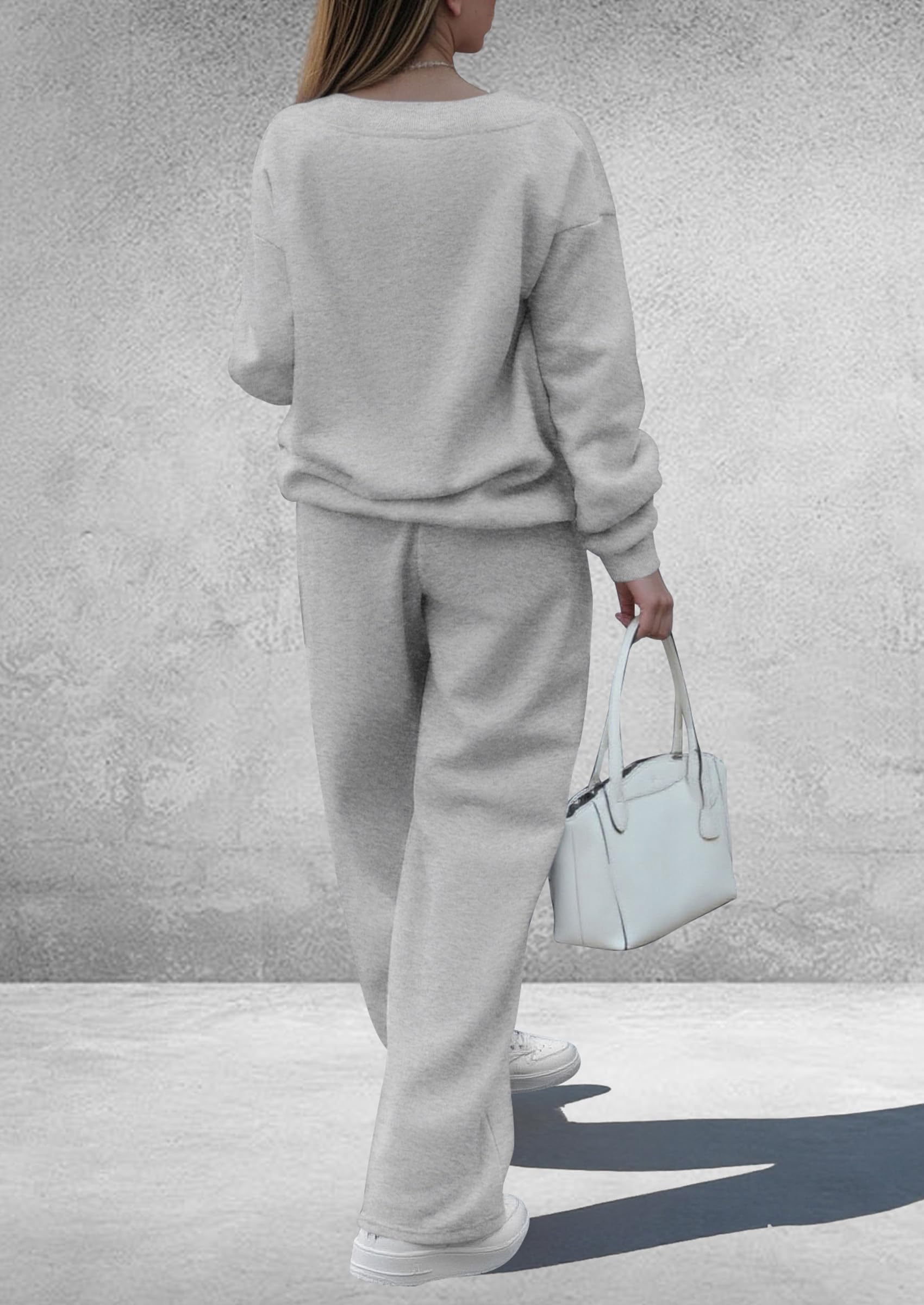 PRETTYGARDEN Casual Winter Two Piece Sets for Women 2026 V Neck Sweatshirt Loose Wide Leg Pants Tracksuit Knit Fall Outfits
