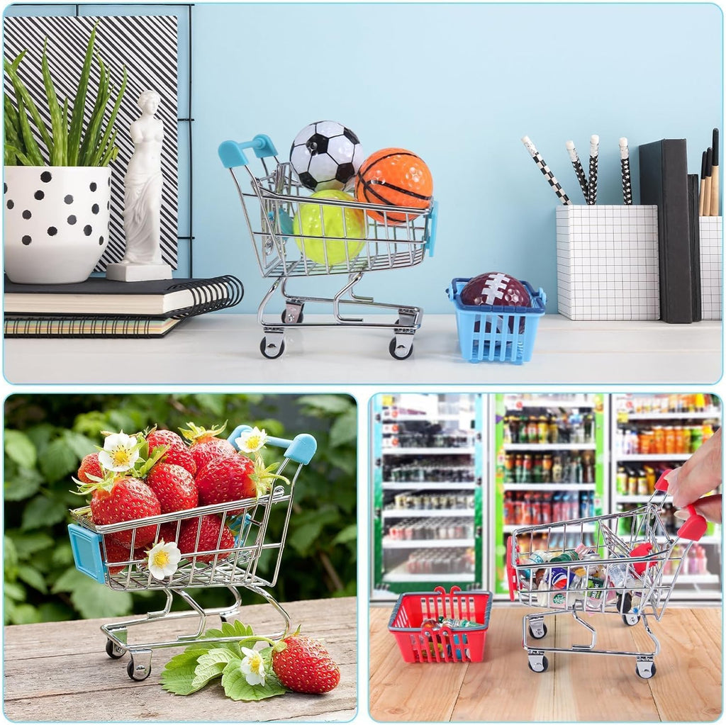 134pcs Mini Shopping Cart Basket Miniature Food Drink Bottle Supermarket Metal Handcart Toys Doll House Store Cosplay Game Dollhouse Grocery Fruit Cake Bread Party Trolley Model Dollar Bills