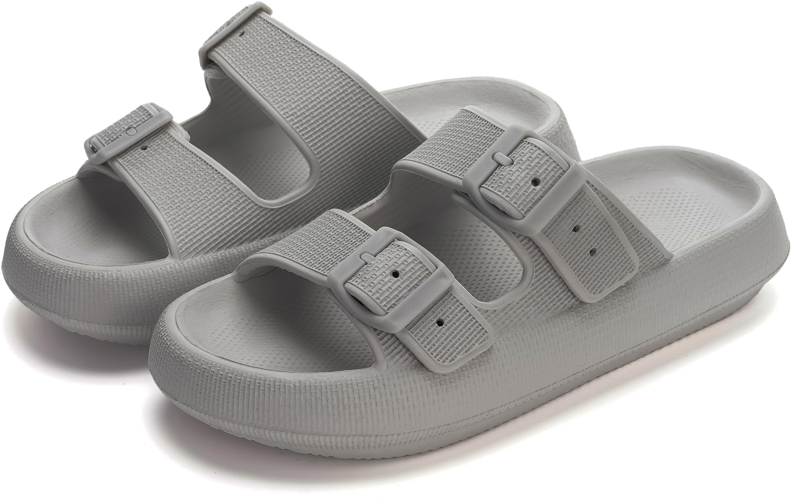 WHITIN Slides for Women Men Double Buckle Adjustable Thick Sole Pillow Slippers Bathroom Sandals