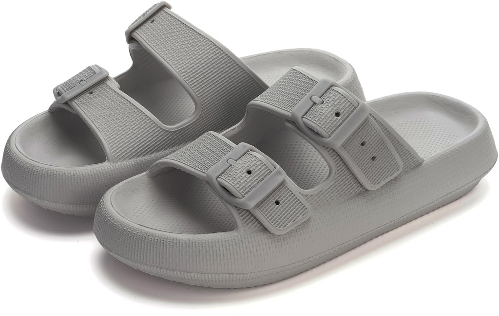 WHITIN Slides for Women Men Double Buckle Adjustable Thick Sole Pillow Slippers Bathroom Sandals