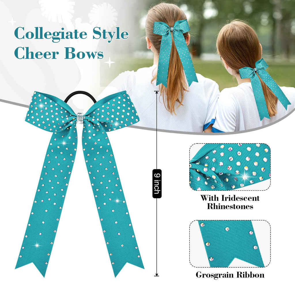 DEEKA 12 Count Collegiate Style Cheer Bows, Forest Green with Rhinestones, Handmade Bows for Girls Teens Cheerleader Sports