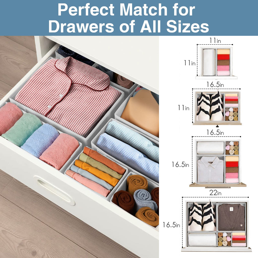 Criusia Drawer Organizer Clothes, 8 Pack Underwear Drawer Organizer, Foldable Cloth Storage Box Closet Organizers and Storage for Clothes, Socks, Scarves, Ties (Beige)
