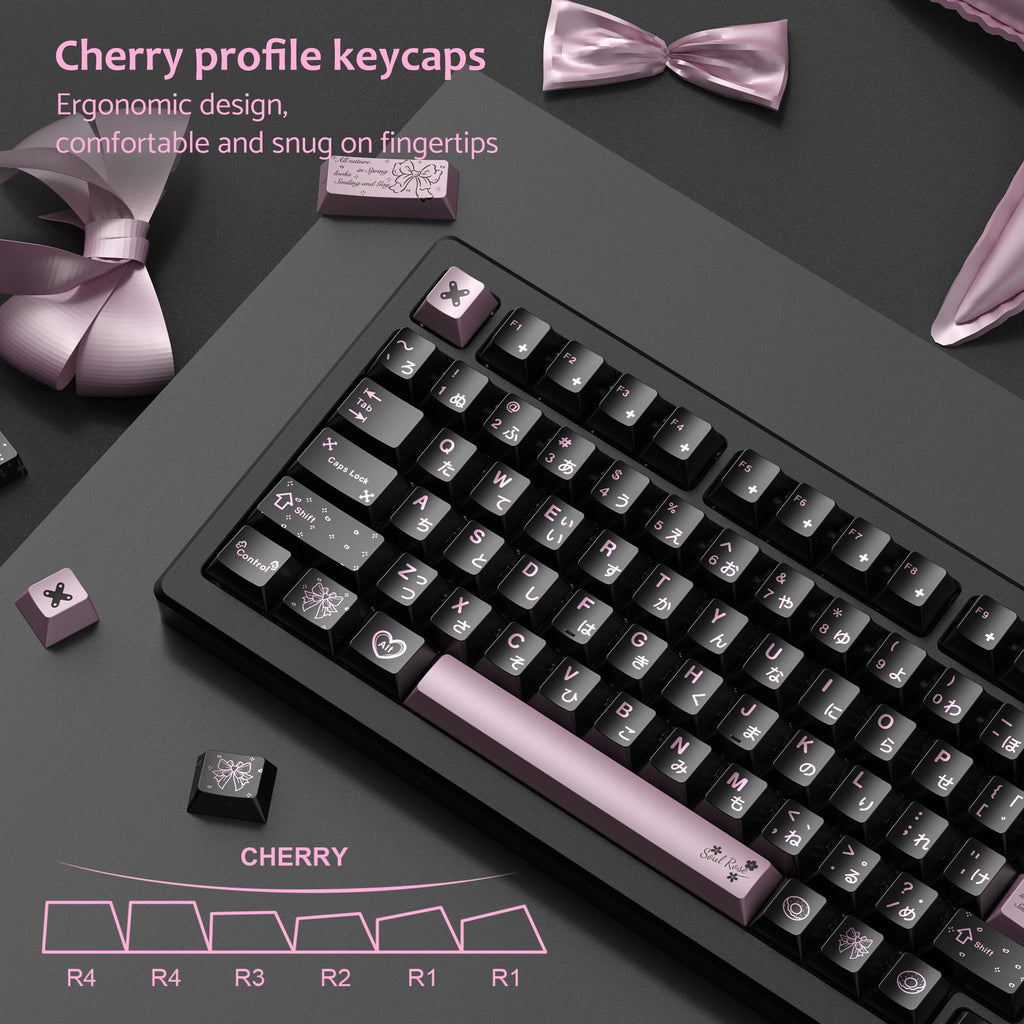 dagaladoo Black Topographic keycaps Double Shot PBT keycaps Shine Through Keyboard Keys Side Printed Key caps Cherry Profile Custom keycap Set for100%, 75%, 65%, 60% US Layout Mechanical Keyboard