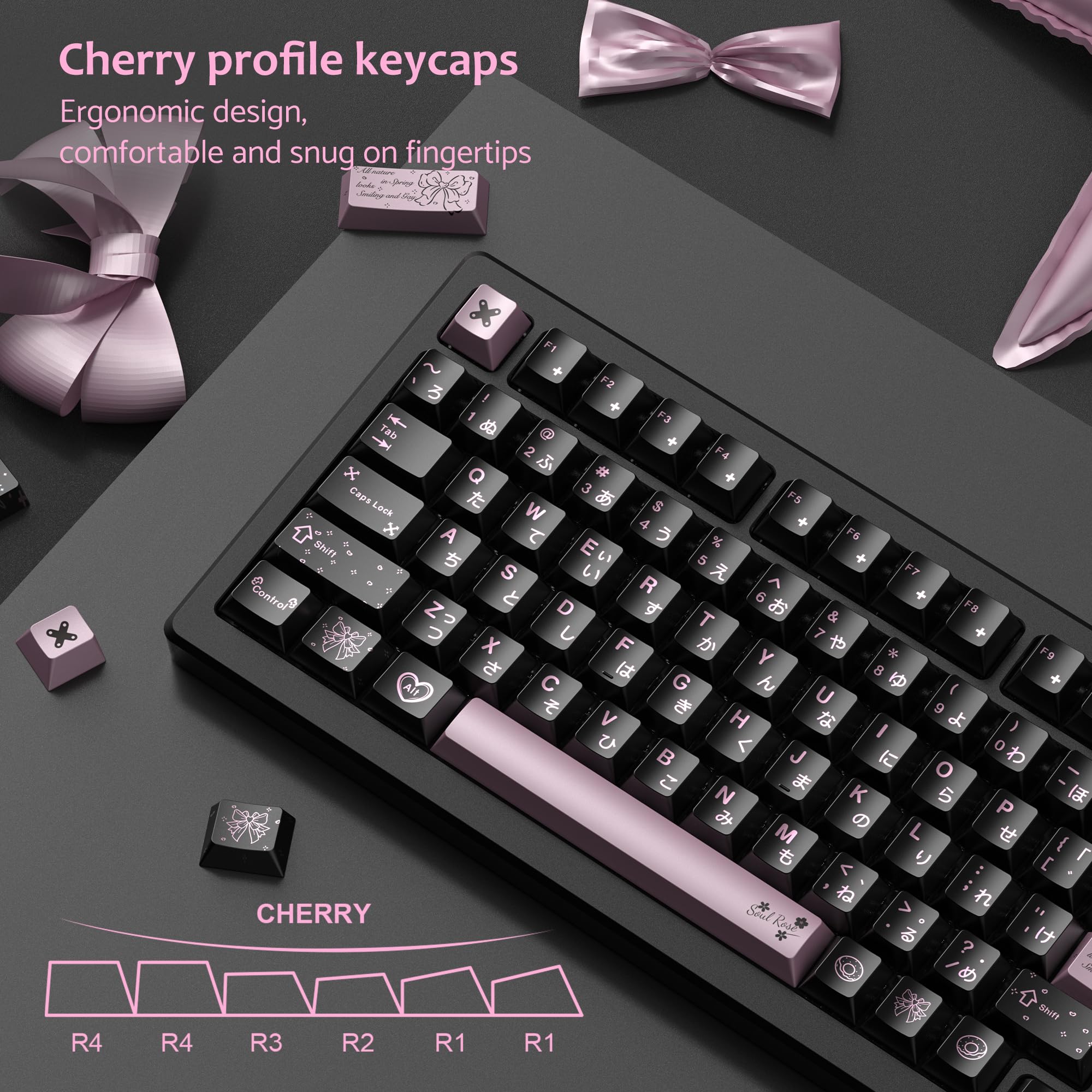 dagaladoo Black Topographic keycaps Double Shot PBT keycaps Shine Through Keyboard Keys Side Printed Key caps Cherry Profile Custom keycap Set for100%, 75%, 65%, 60% US Layout Mechanical Keyboard