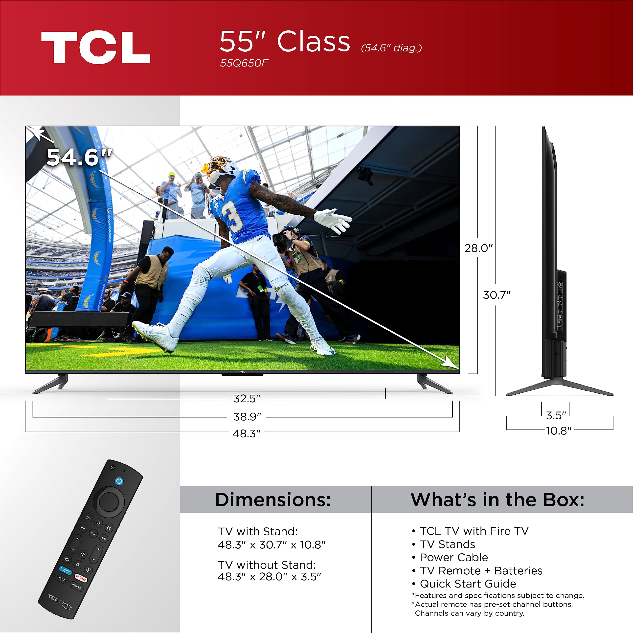 TCL 55-Inch Q6 QLED 4K Smart TV with Fire TV (55Q650F, 2023 Model) Dolby Vision, Dolby Atmos, HDR Pro+, Alexa Built-in with Voice Remote, Streaming UHD Television