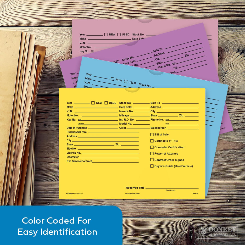 Printed Vehicle Deal Envelopes 9x12 Deal Jackets (100 shrink wrapped) (Blue)