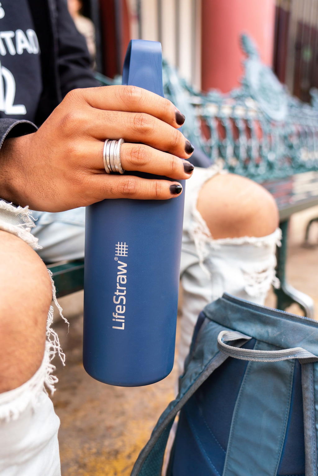 LifeStraw Go Series — Water Bottle Stainless Steel Bottle, 18oz, Aegan Sea, Removes Bacteria, Parasites, Microplastics, Improves Taste