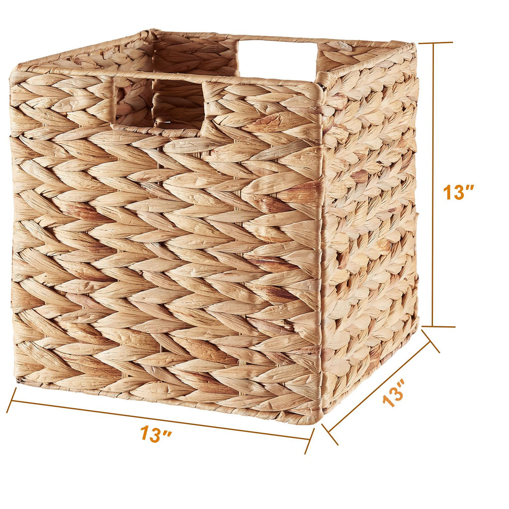 Vagusicc Wicker Storage Basket, Set of 2 Seagrass Storage Baskets, Foldable Wicker Basket 9 Inch Square Cube Storage Bins Storage Baskets for Organizing Shelf Baskets, 9''x9''x9''