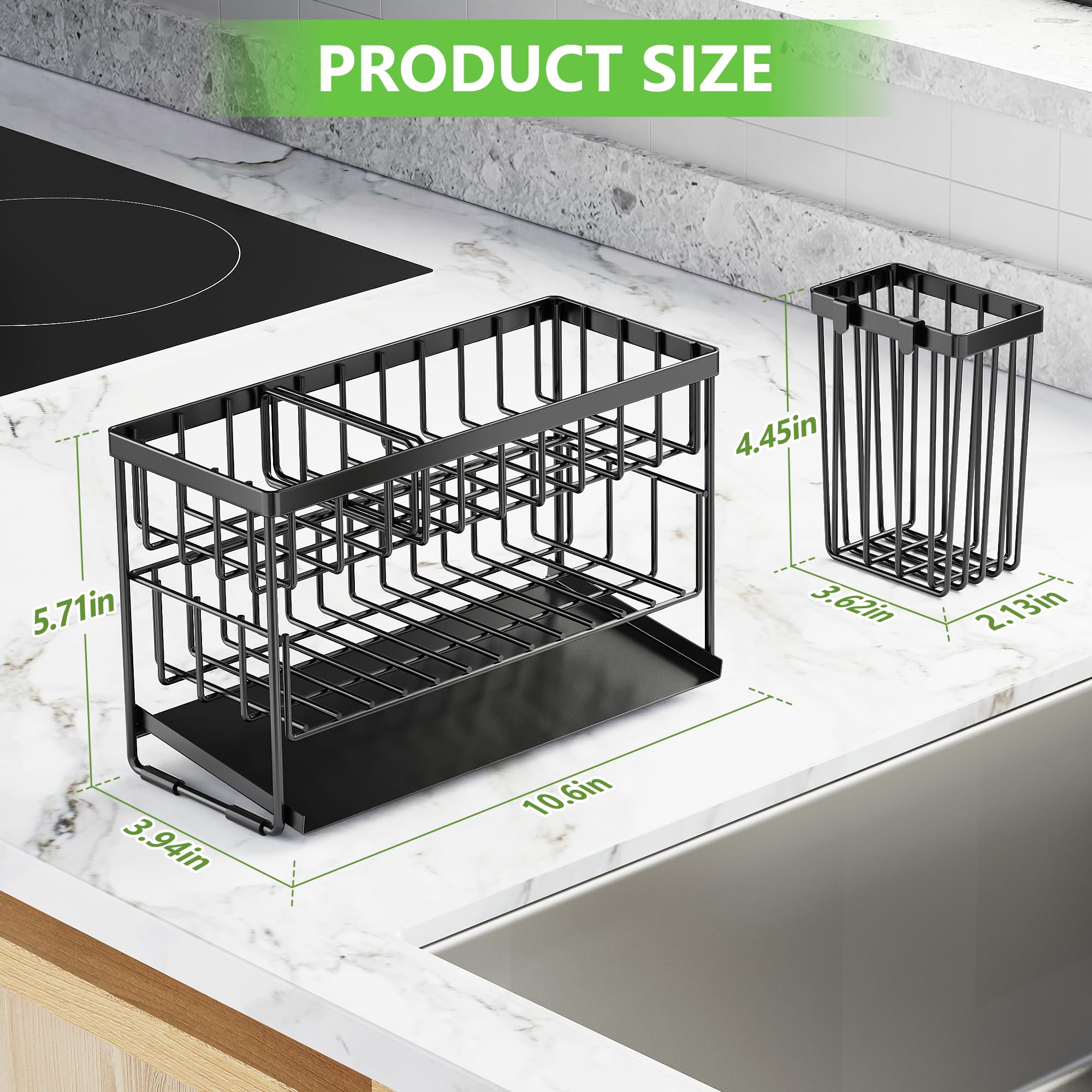 Cisily 2-Tier Kitchen Sink Caddy Organzier Rack with Dish Brush Sponge Holder | Kitchen Sink Countertop Organization Storage,Home Decor Accessories Essentials Stainless Steel
