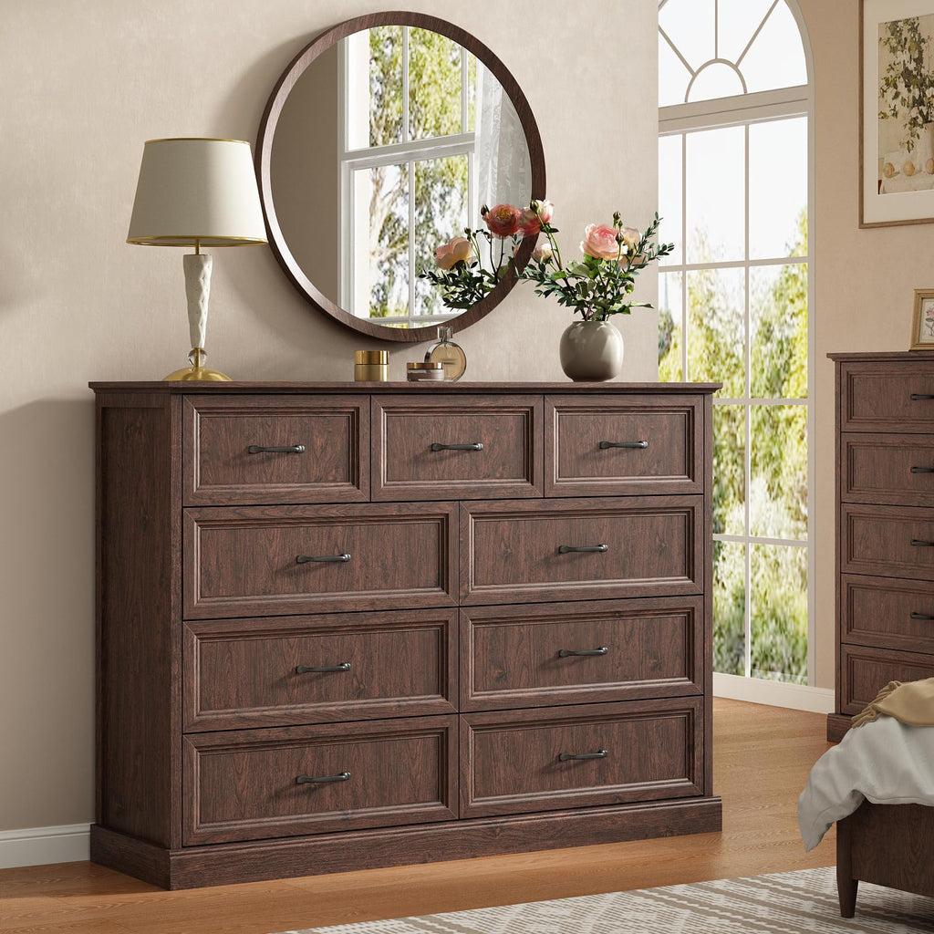 Farmhouse 5 Drawers Dresser for Bedroom, 44" Tall Brown dresser Wood Rustic Chest of Drawers with Wide Metal Handle,Natural Texture,Drawer Organizer for Bedroom,Living Room,Hallway and Entryway
