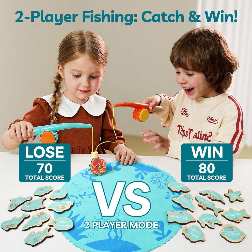 TOP BRIGHT Montessori Toddler Fishing Game - Kids Wooden Magnetic Fishing Toys Gifts for 3 Years Old Girls Boys, Fine Motor Skills for Toddler