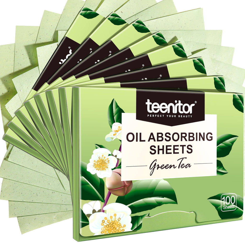 Teenitor Oil Blotting Sheets for Face, 100 Sheets Green Tea Oil Absorbing Tissues Paper, Large 10cmx7cm Oil Blotters