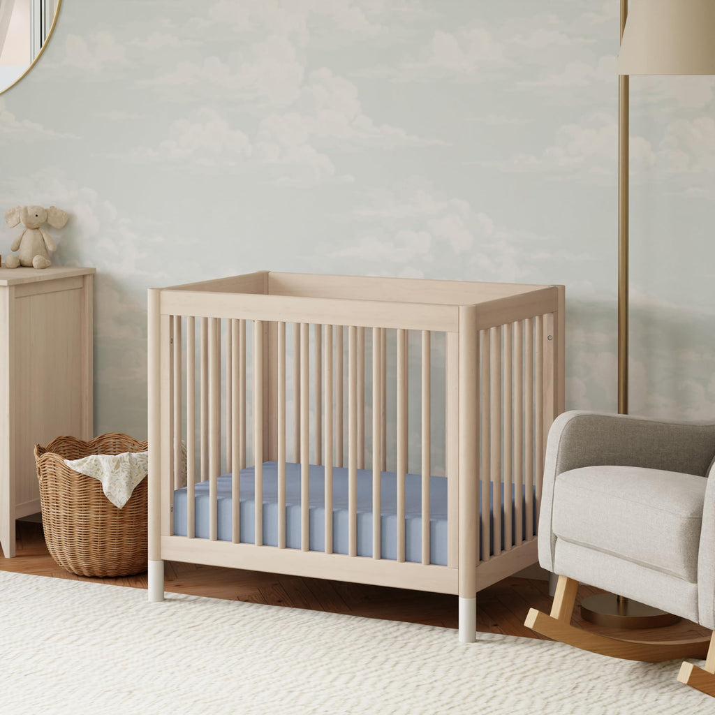 Babyletto Gelato 4-in-1 Convertible Mini Crib with Toddler Bed Conversion in Honey with Vegan Tan Leather Feet, Greenguard Gold Certified