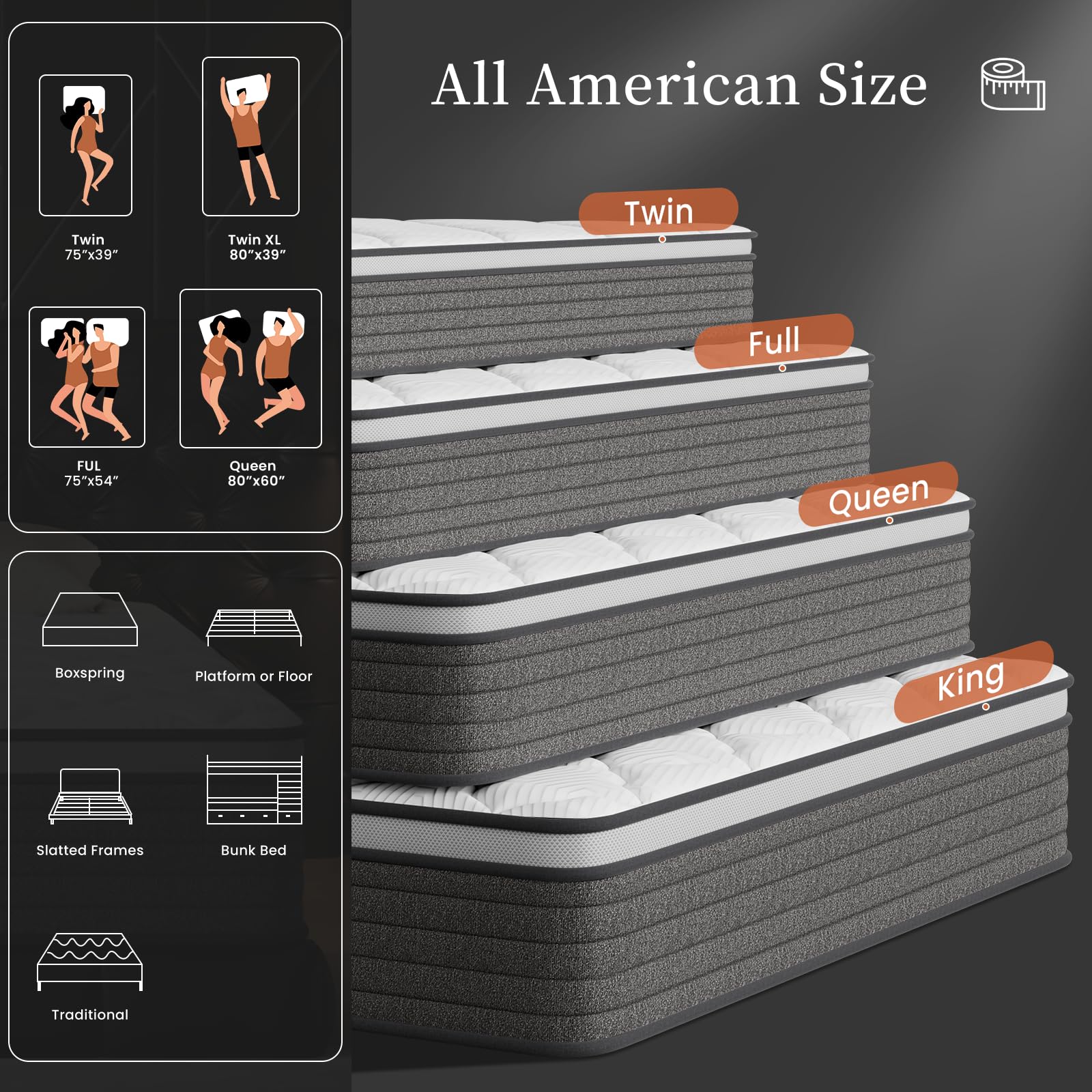 PUBPLON Twin Mattress, Hotel Luxury Hybrid 12 Inch Twin Size-Gel Memory Foam Mattress in a Box (New Version), Individually Wrapped Pocket Spring, Pressure Relief, Medium Firm