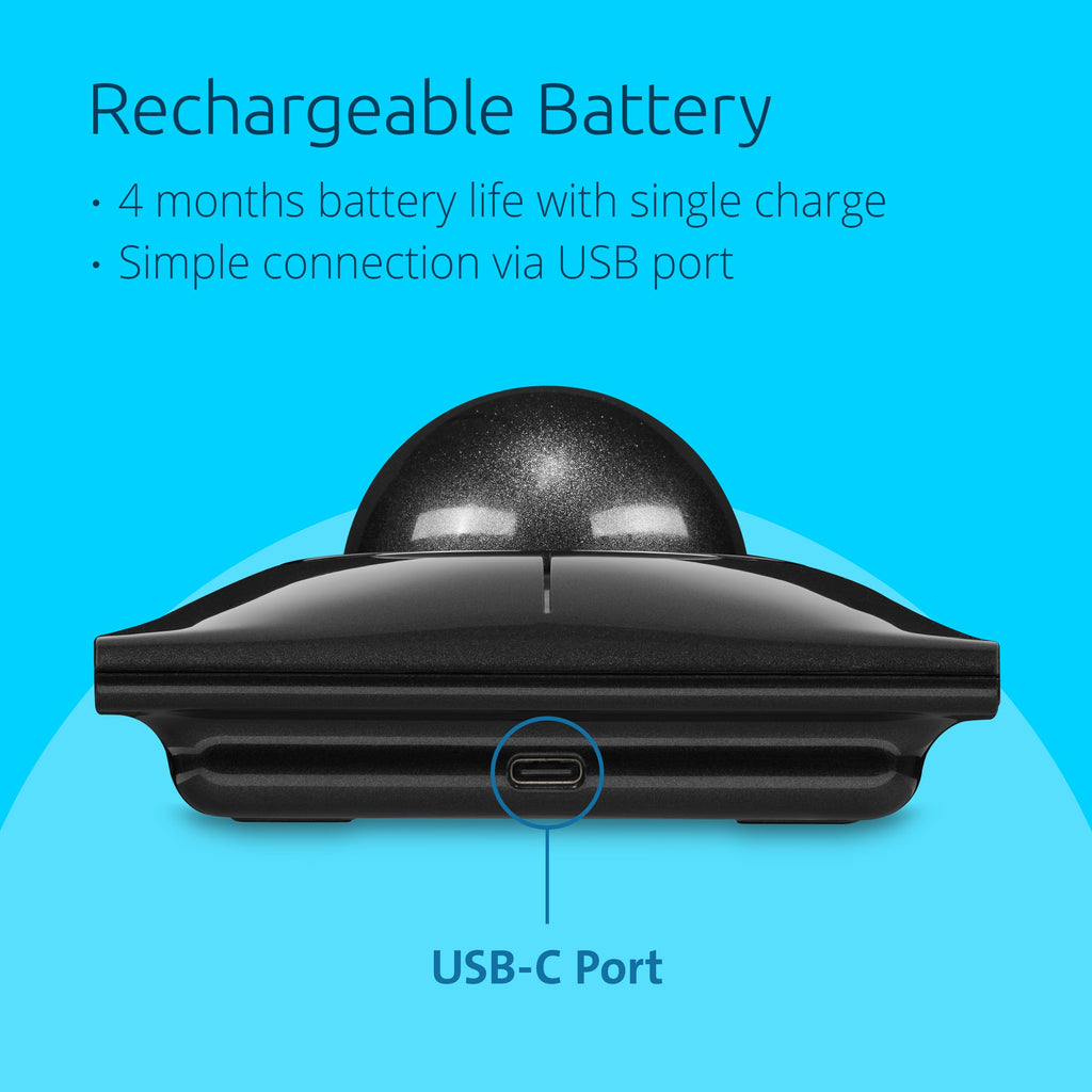 Kensington SlimBlade™ Pro Wireless Trackball, Rechargeable Battery, Bluetooth 2.4GHz Connection Options Black/Gray (K72085WW)