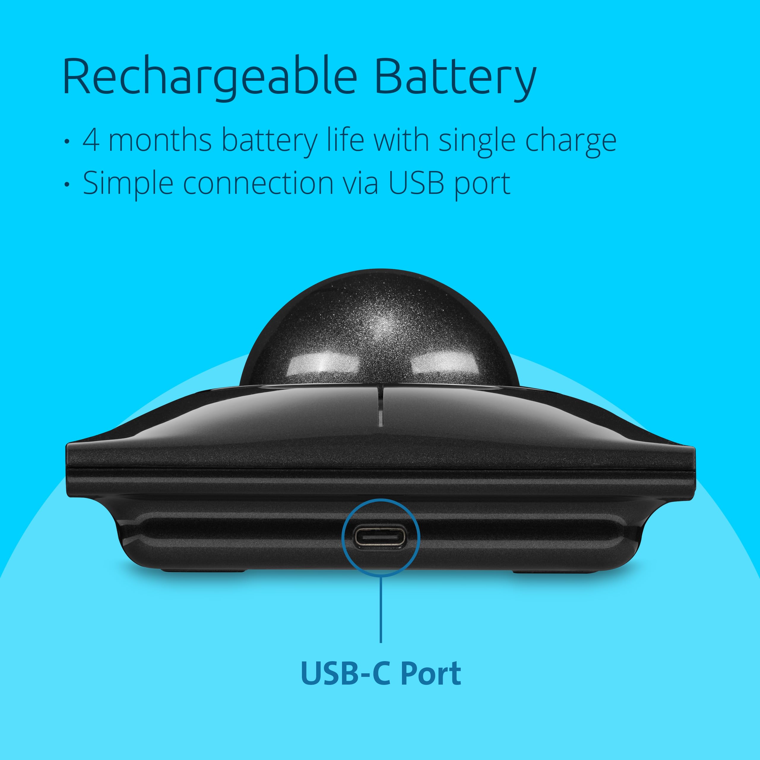 Kensington SlimBlade™ Pro Wireless Trackball, Rechargeable Battery, Bluetooth 2.4GHz Connection Options Black/Gray (K72085WW)