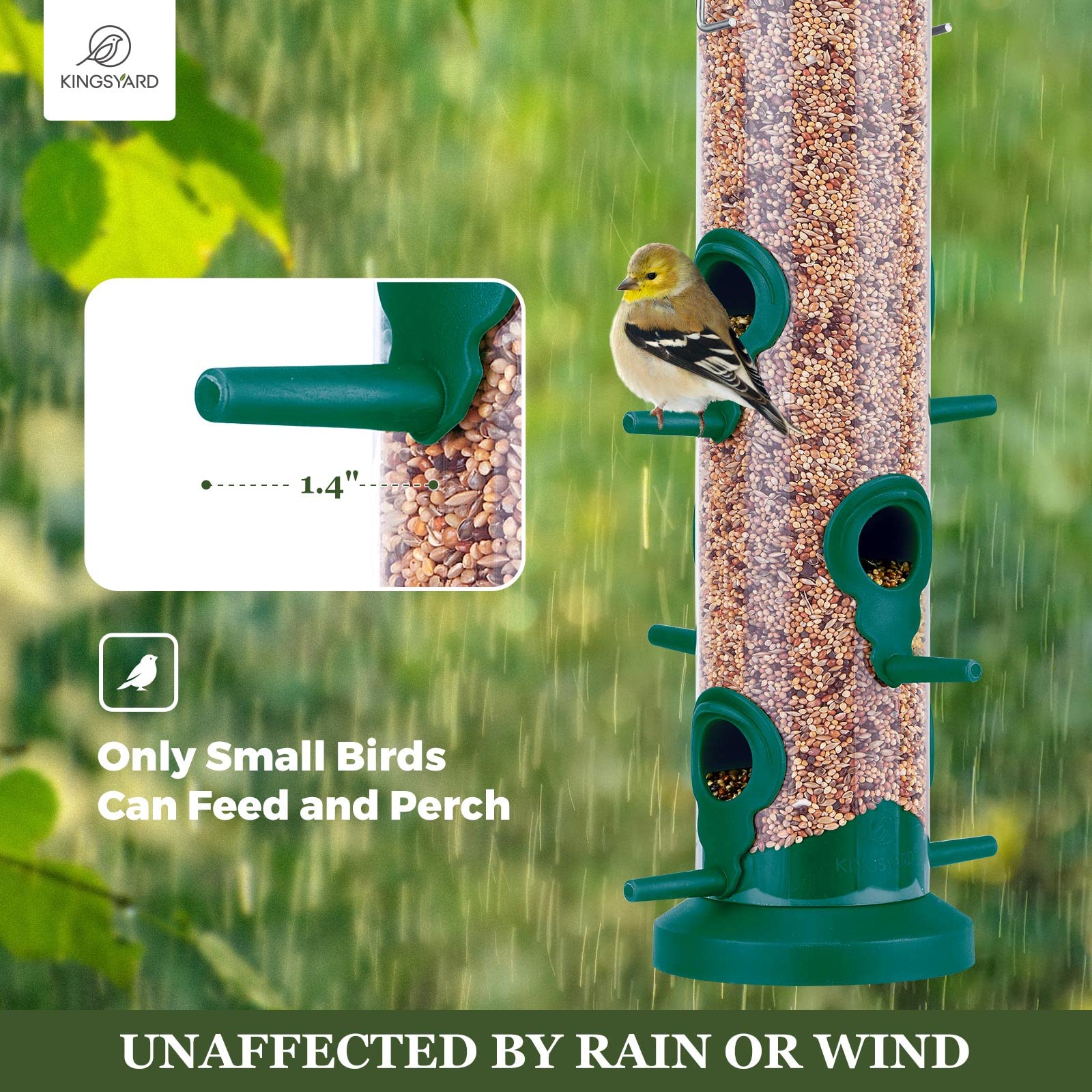 Kingsyard 2 Pack Tube Feeders with 6 Feeding Ports for Outdoors Hanging, Premium Hard Plastic Weatherproof & Steel Hanger, Attracting for Wild Birds (Black)