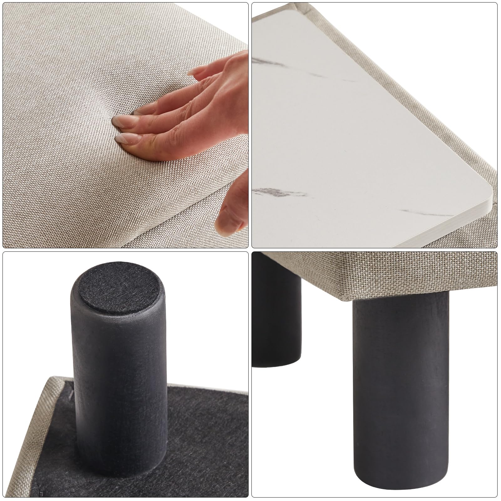 IBUYKE 16.54" Small Footstool, PU Faux Leather Step Stool, with Padded Seat Pine Wood Legs and Padded Rectangular Stool, for Bedroom, Black RF-BD210