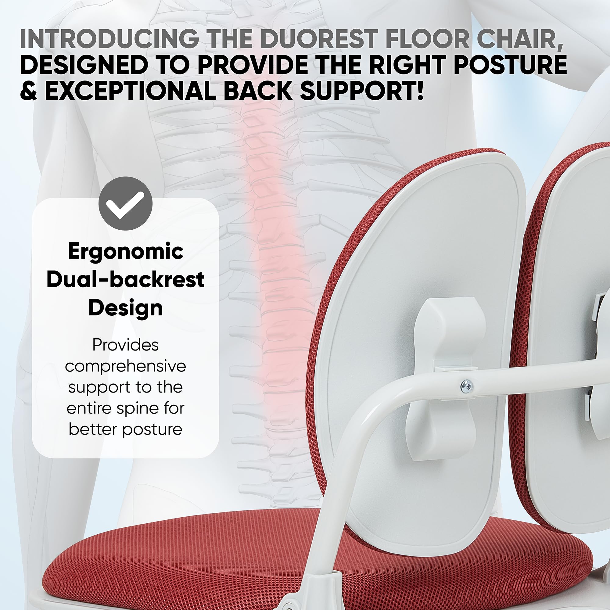 【Premium Dual-Backrests】 Made in Korea Ergonomic Floor Chair with Back Support - Meditation Chair, Floor Gaming Chair, Reading Chair, Floor Chairs for Adults, Foldable Chair (Black Leather)