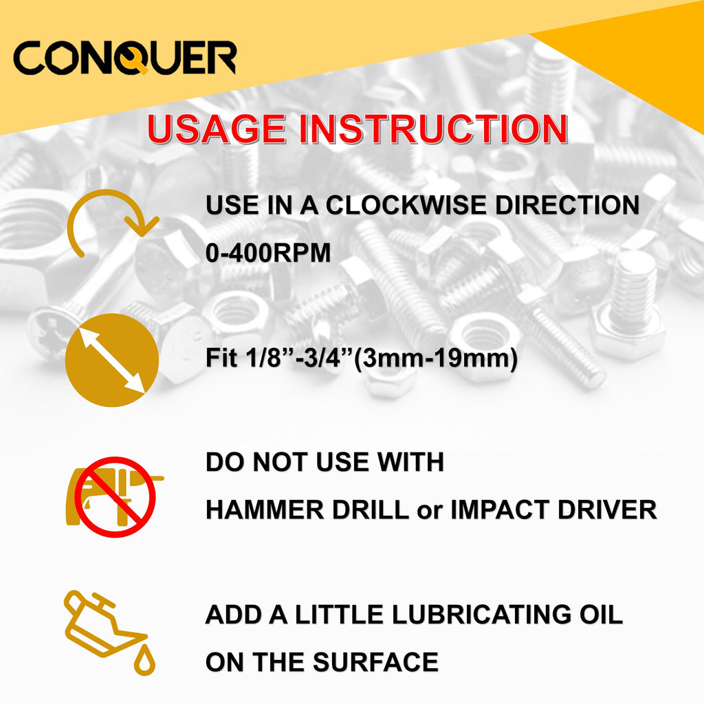 CONQUER Tools Deburring External Chamfer Tool, Premium Tungsten Blade, Deburring Drill Bit, Remove Burr Tools Quick Release Shank Fits for 1/2"-1 3/8"(13mm-35mm) Stainless Steel Burr Removal