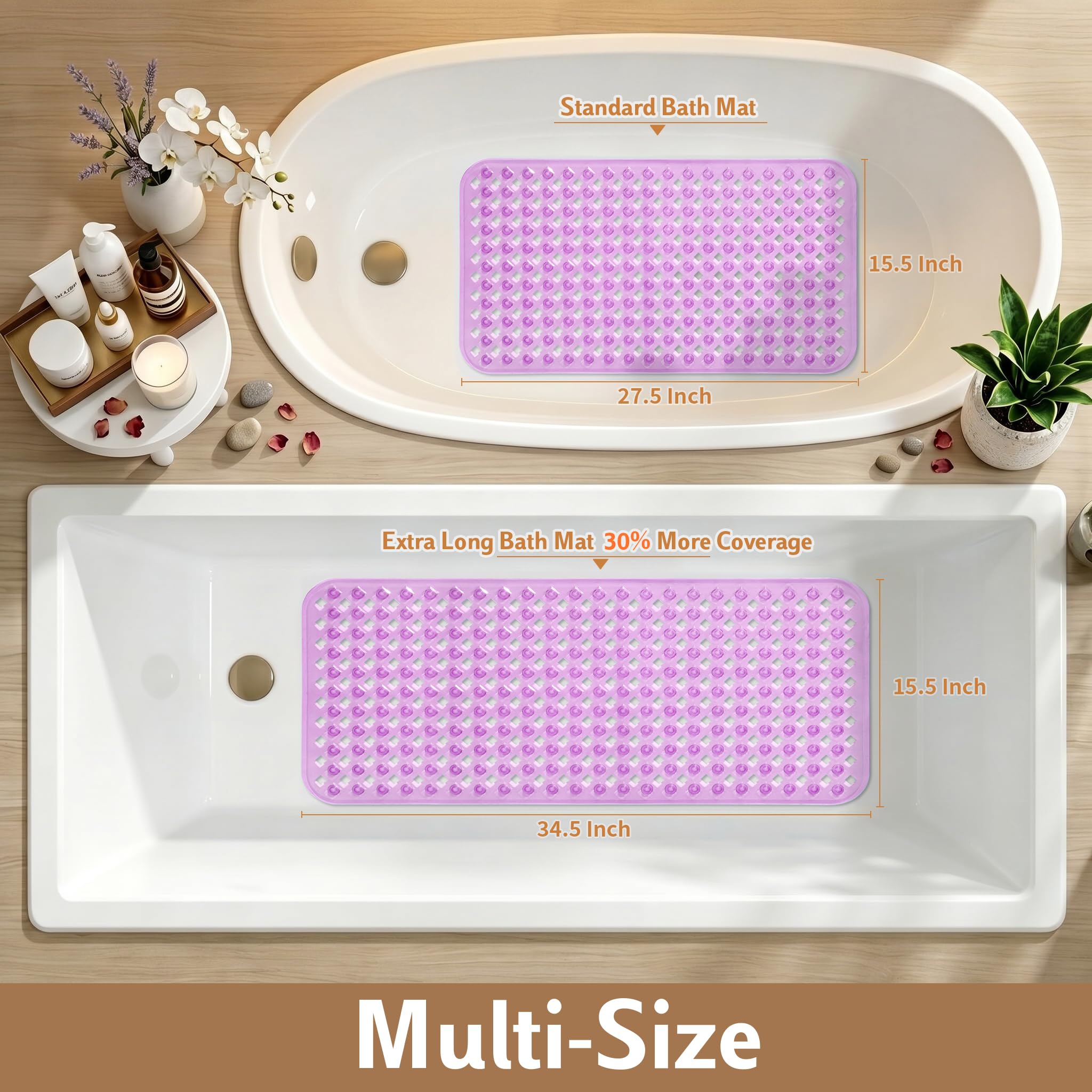 Yimobra Square Shower Mat Non Slip, Super Strong Suction Cups, 21"X21" Bath Tub Mat with Drain Holes, Machine Washable Fast Draining Bath Mats, Bathroom Essentials,Black