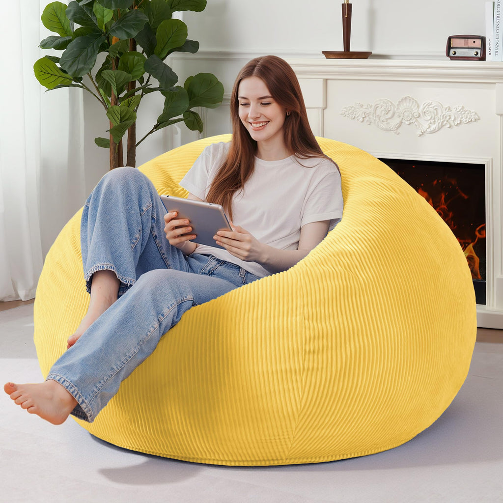Homguava Bean Bag Chair,Teardrop Bean Bags Small Beanbag Chair with Memory Foam Filled and Ultra Soft Corduroy Cover for Living Room, Bedroom (Black 2FT)