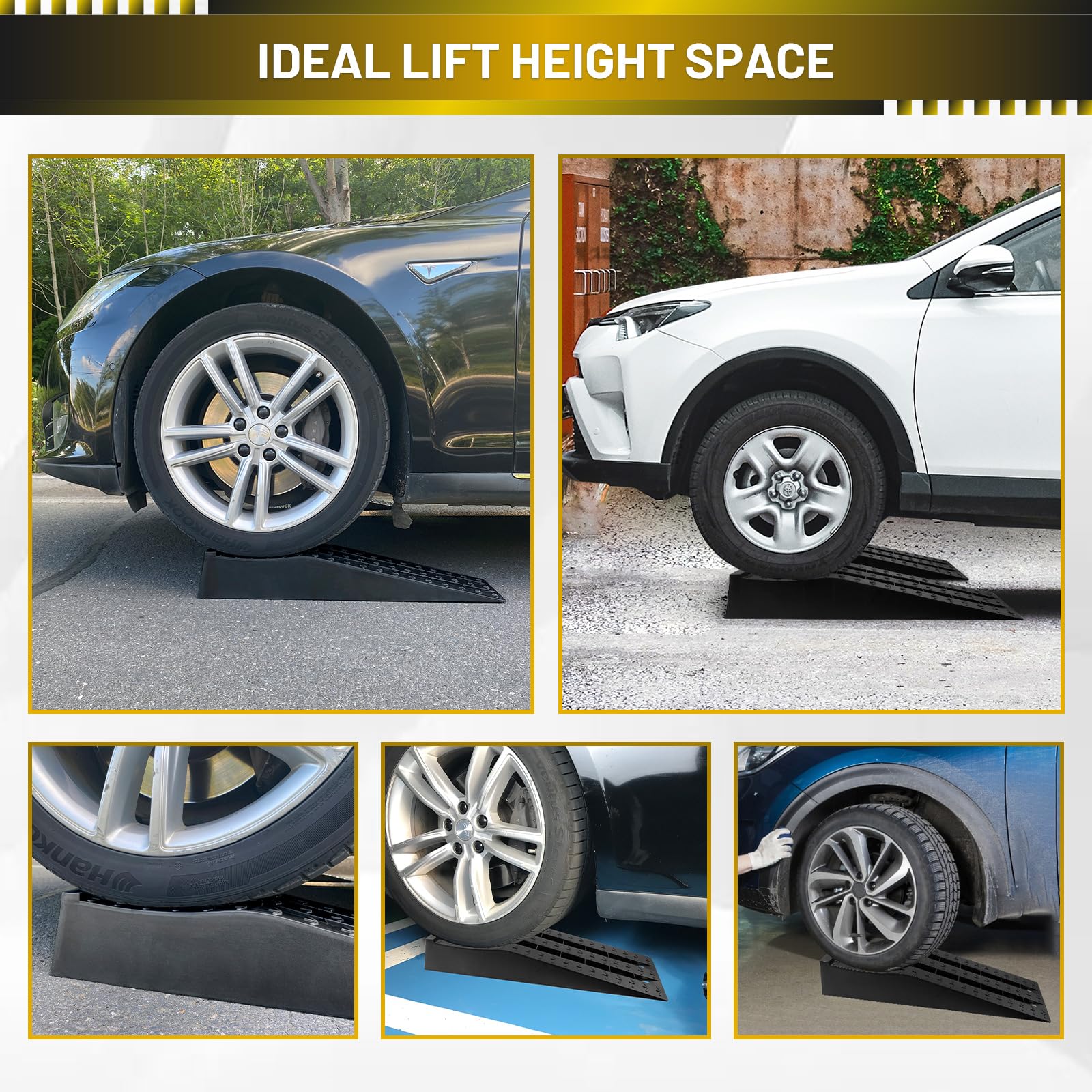 HOXWELL Detachable Low Profile Car Ramps for High Lift and Jack Support, Heavy Duty Car Ramps for Low Cars, Removable Vehicle Ramps for Garage, 15.35''-27.83'' L, 2PCS