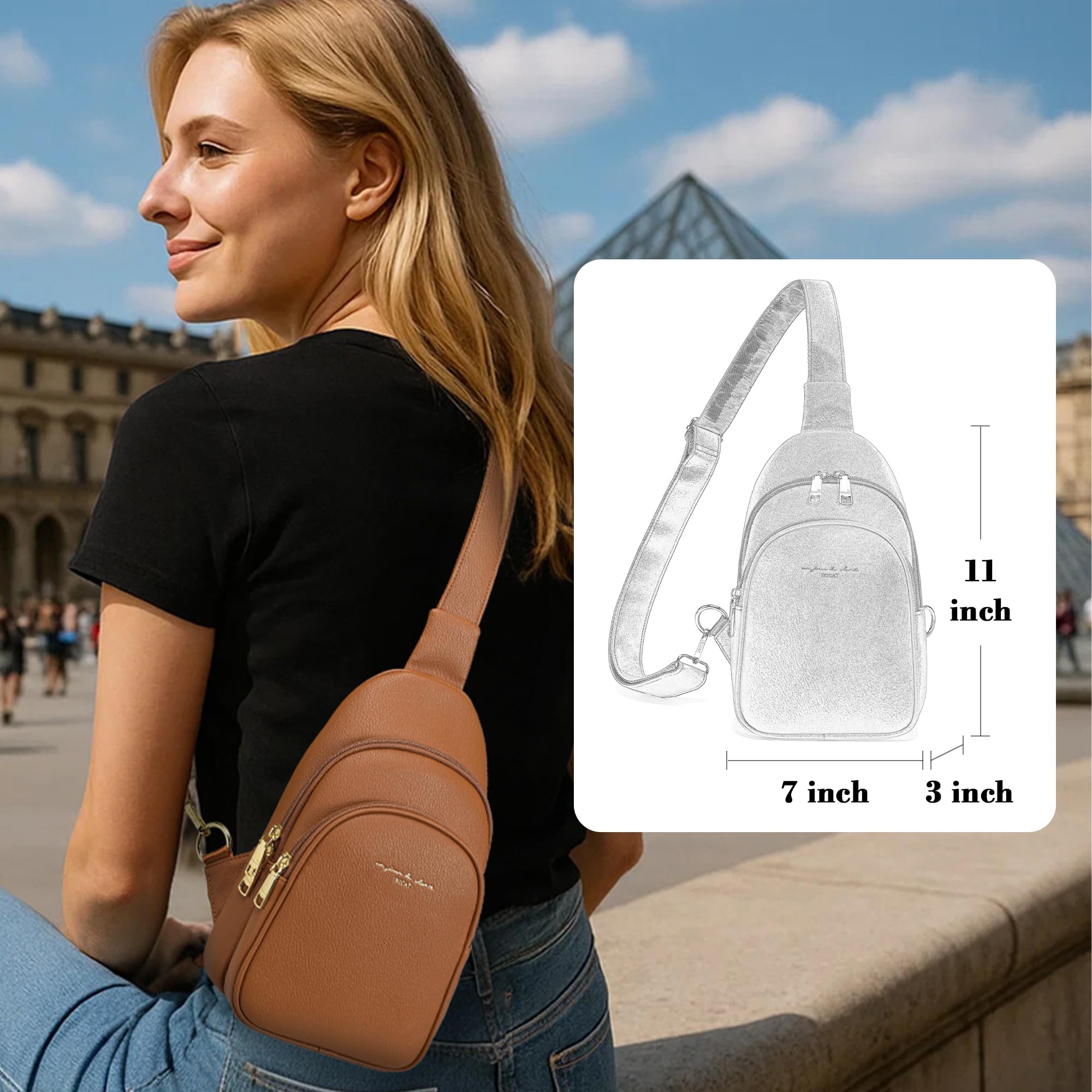 INICAT Small Crossbody Sling Bags Faux Leather Fanny Packs Purses for Women Everyday & Travel