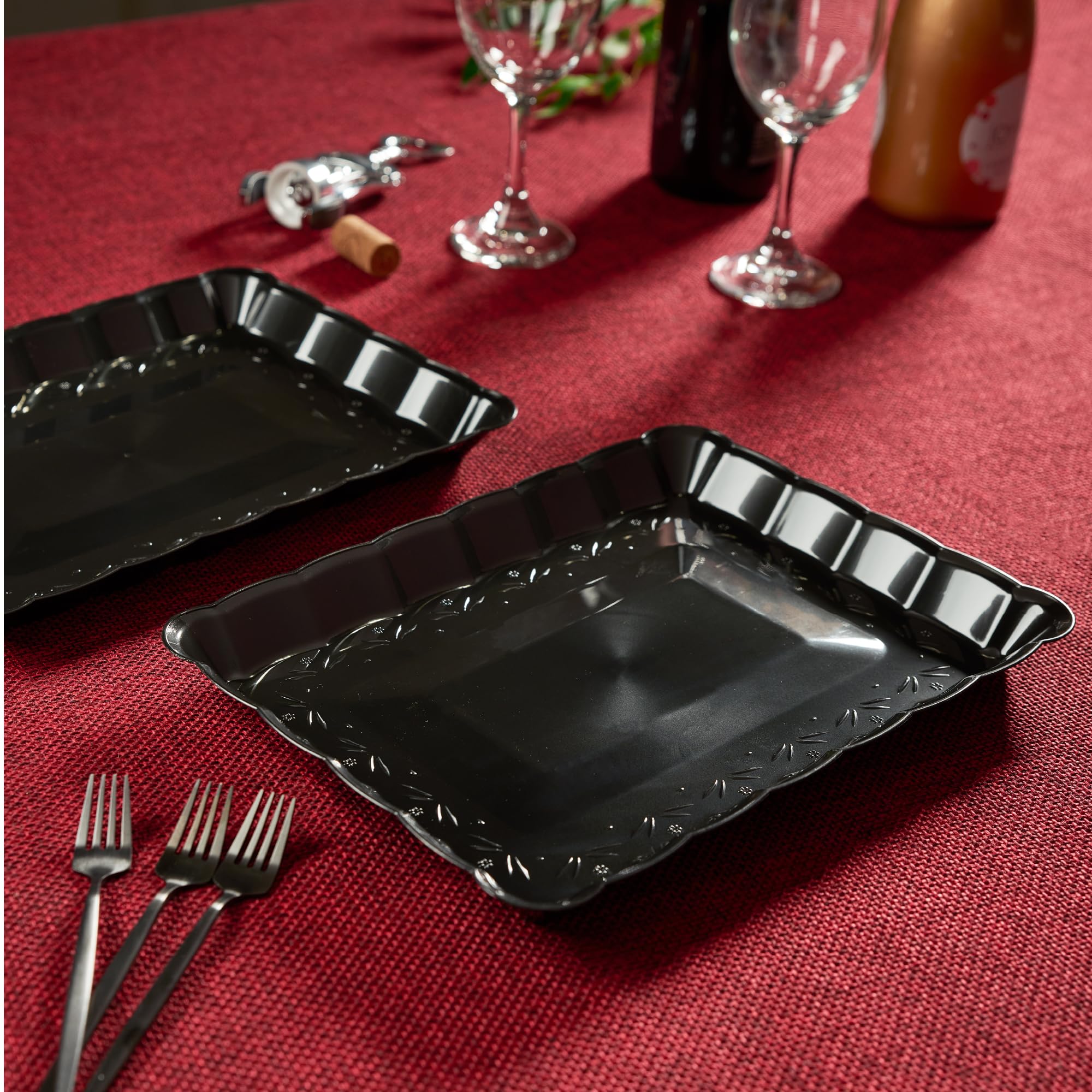 Plasticpro Plastic Serving Trays - Serving Platters Rectangle 9X13 Disposable Party Dish 4 Black Trays