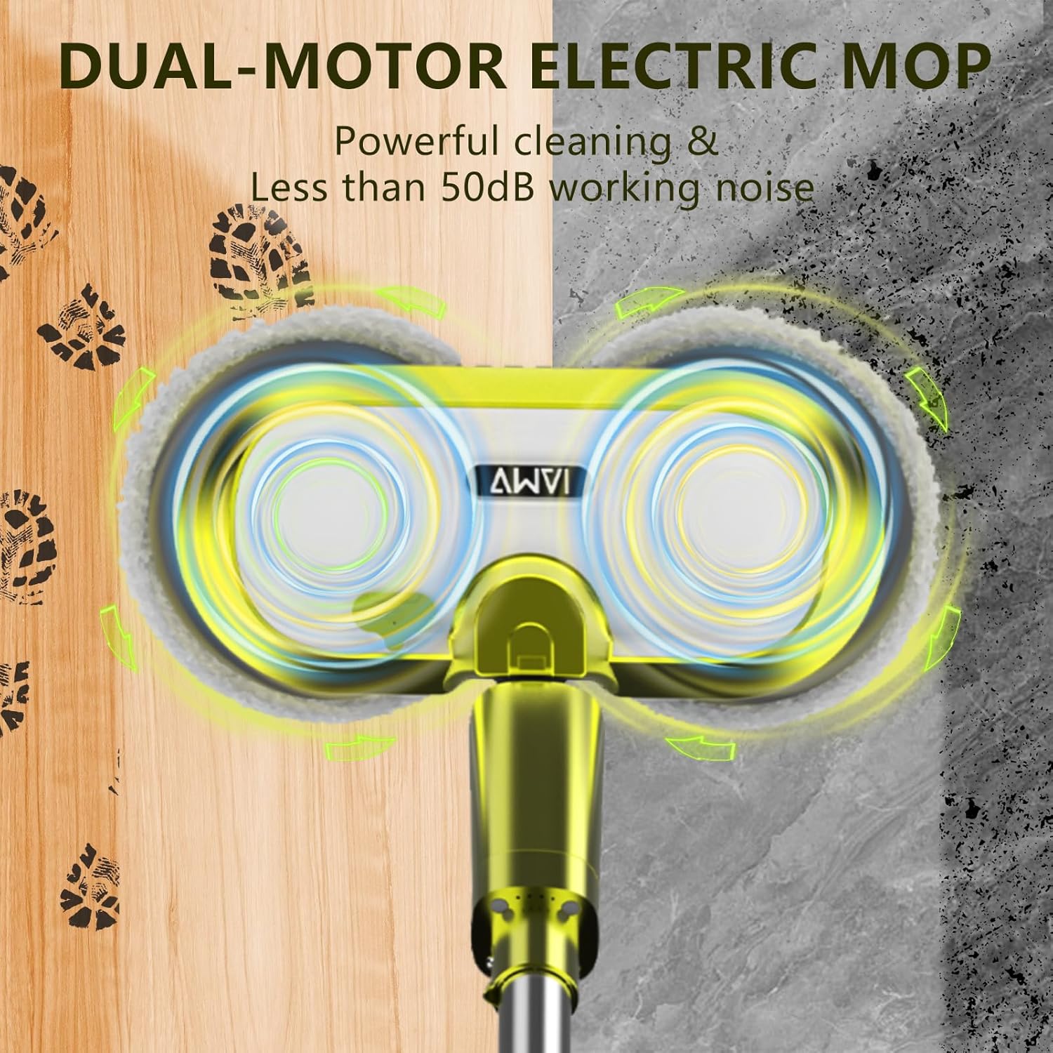 VMAI Cordless Electric Mop with Water Spray & Detachable Battery, Rechargeable Floor Spin Mop & Scrubber with LED Headlights, Washable Pads, Lightweight for Hardwood Tile Marble Floor Cleaning