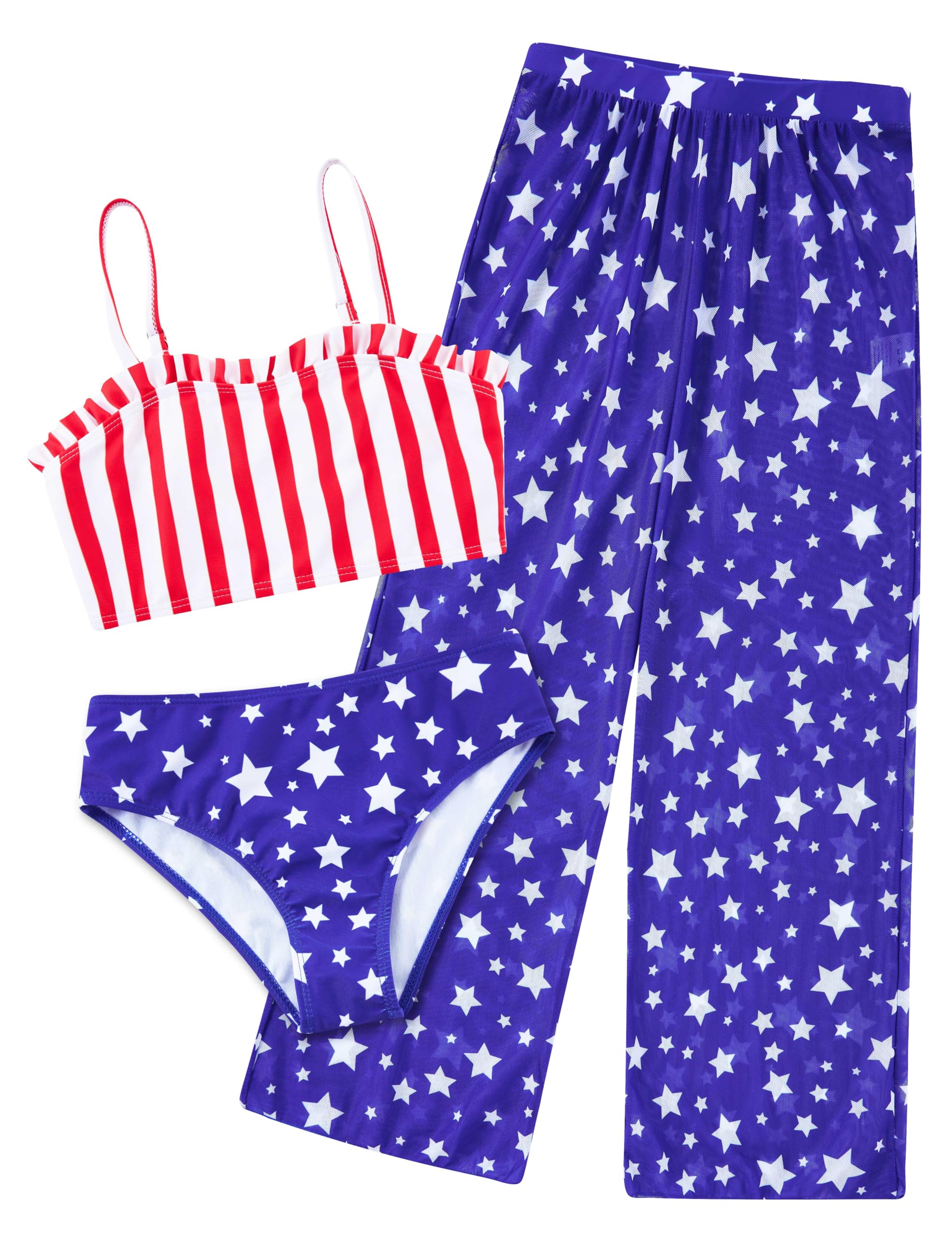 Vogseek 6-16T Girls 3 Pieces Bikini Bathing Suit with Rash Guard Pants Quick Dry Swimwear Cover-Up Sets