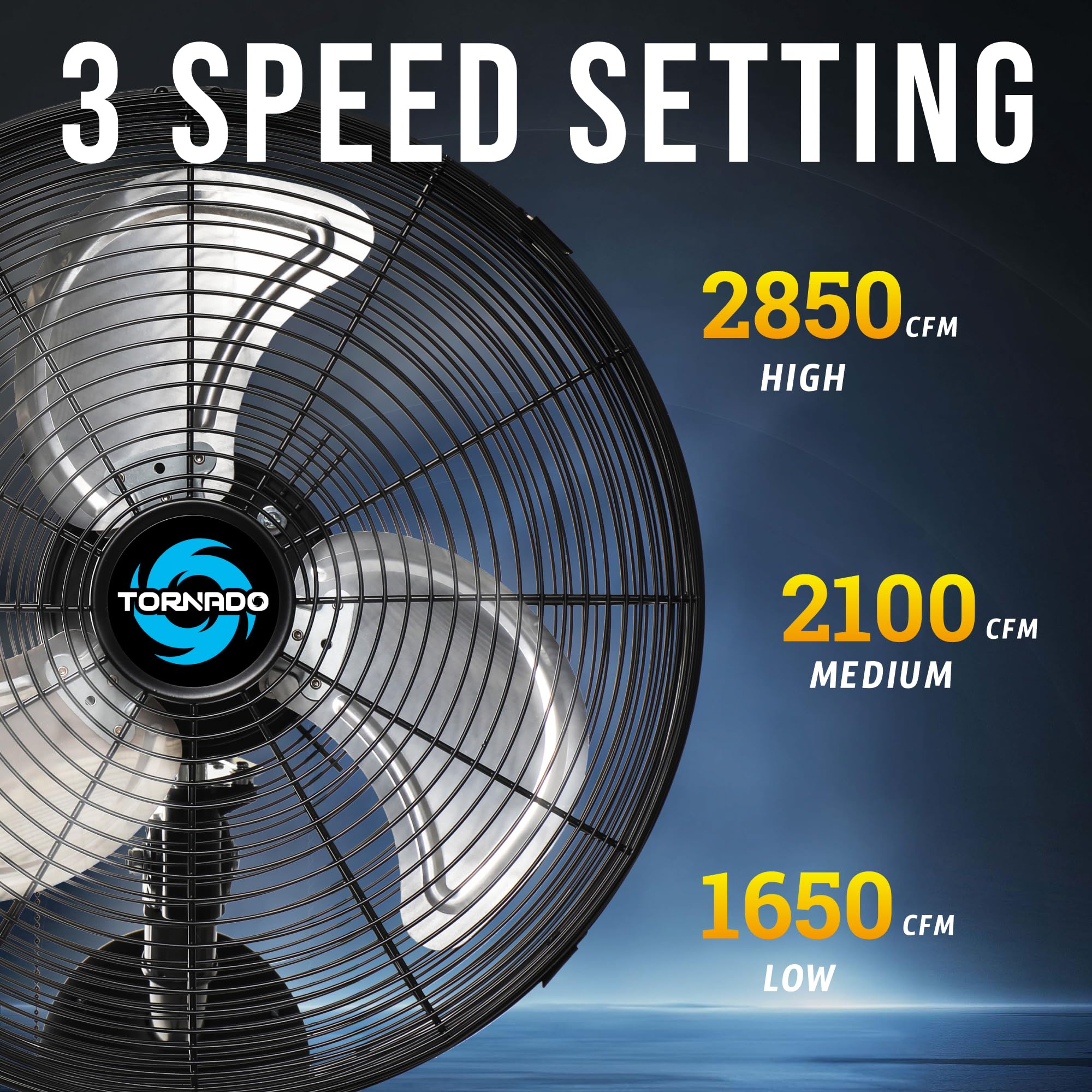 Tornado 16 Inch Professional High-Velocity Oscillating Wall-Mounted Fan – Ideal for Industrial, Commercial, and Residential Spaces – 3-Speed Settings, 2850 CFM, UL Safety Certified