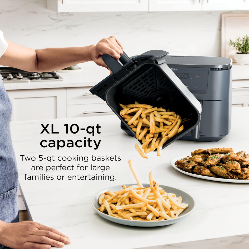 Ninja DZ550 Foodi 10 QT 6-in-1 DualZone Smart XL Air Fryer with 2 Independent Baskets, Smart Cook Thermometer for Perfect Doneness, Match Cook & Smart Finish to Roast, Dehydrate & More, Grey