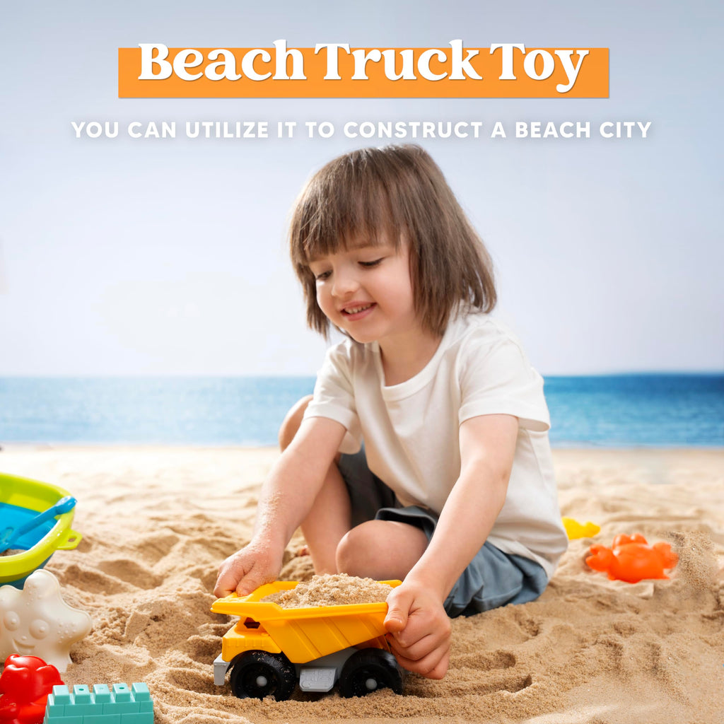Sloosh Beach Sand Toys Set - Dump Truck Car Toy with Sand Molds for Toddlers Outdoor Play, Collapsible Foldable Buckets Mesh Bag Shovels Castle Animal Mold Sets, Kids Ages Sandbox Toys (Animals)