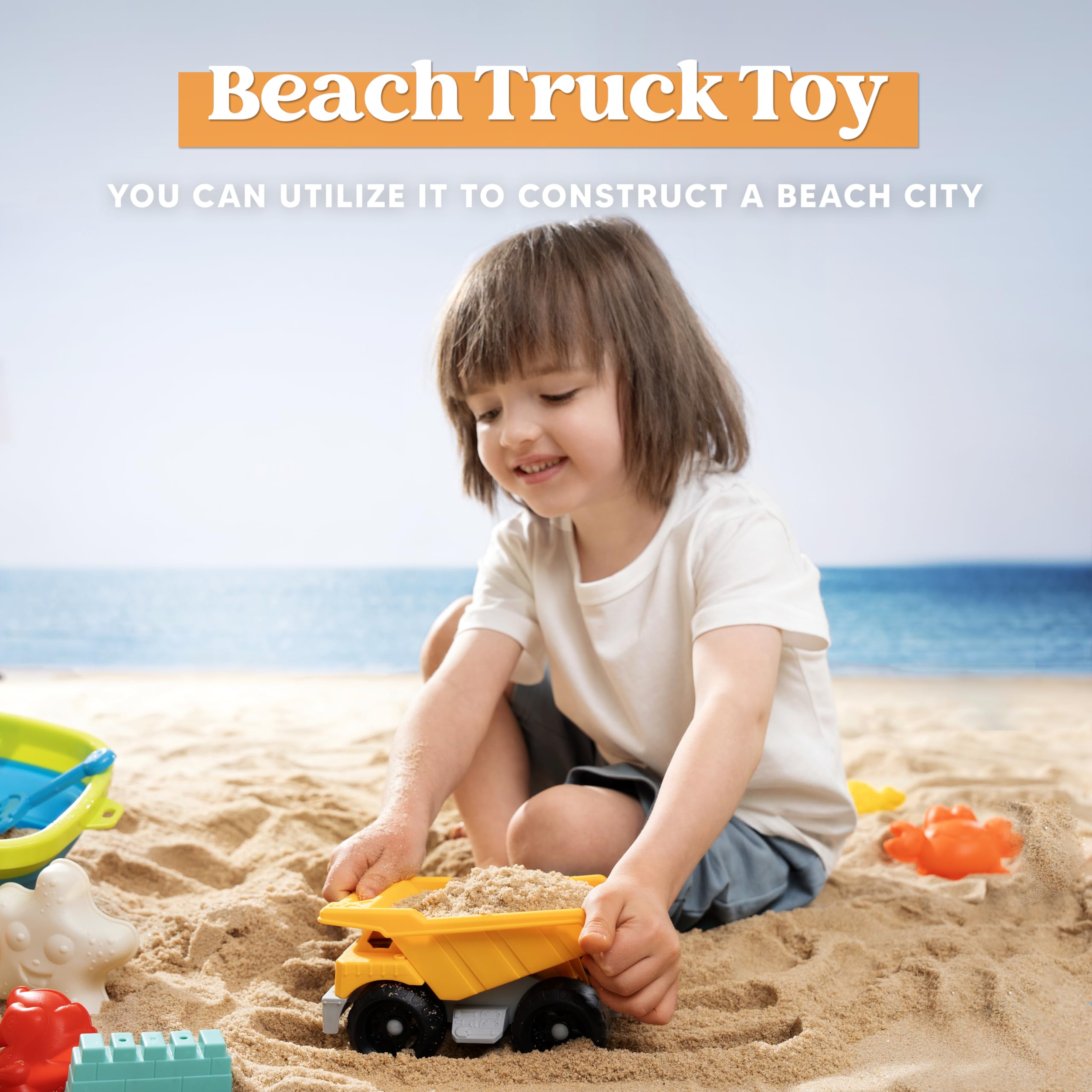 Sloosh Beach Sand Toys Set - Dump Truck Car Toy with Sand Molds for Toddlers Outdoor Play, Collapsible Foldable Buckets Mesh Bag Shovels Castle Animal Mold Sets, Kids Ages Sandbox Toys (Animals)