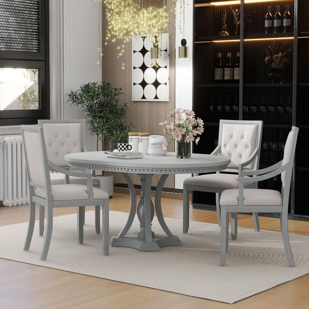 LUMISOL 5-Piece Dining Table Set for 4, Farmhouse Round Kitchen Table Set with Special Shaped Legs and 4 Upholstered Chairs for Kitchen, Dining Room, Small Space, Antique Blue