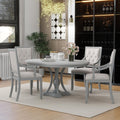 LUMISOL 5-Piece Dining Table Set for 4, Farmhouse Round Kitchen Table Set with Special Shaped Legs and 4 Upholstered Chairs for Kitchen, Dining Room, Small Space, Antique Blue