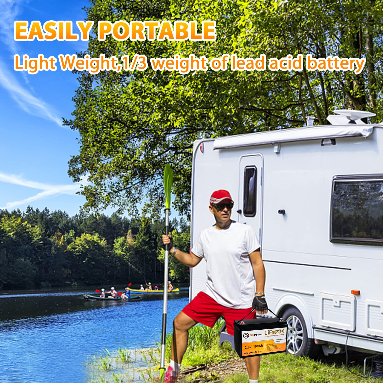 12V Lithium Battery,5000+ Deep Cycle LiFePO4 Battery with Built-in 100A BMS fit for Home Storage,Trolling Motor,RV,Off-Grid System,Solar Power System,Marine (2PACK-12V100AH)