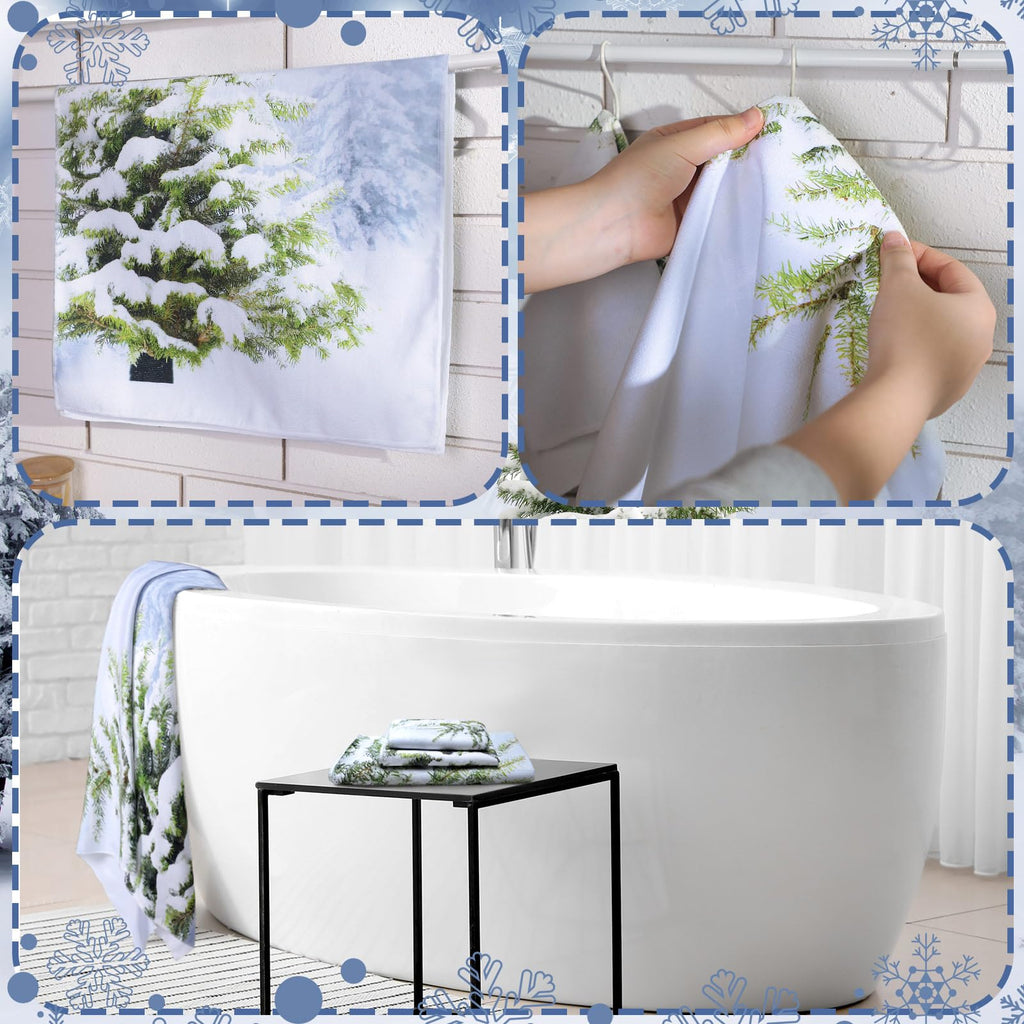 Preboun 3 Pack Christmas Gnome Bathroom Towels Set - Christmas Tree Hand Towels, Winter Snowflake Bath Towels, Soft Absorbent Dish Towels for Bathroom, Kitchen, Home, Hotel, Beach, Gym, Spa