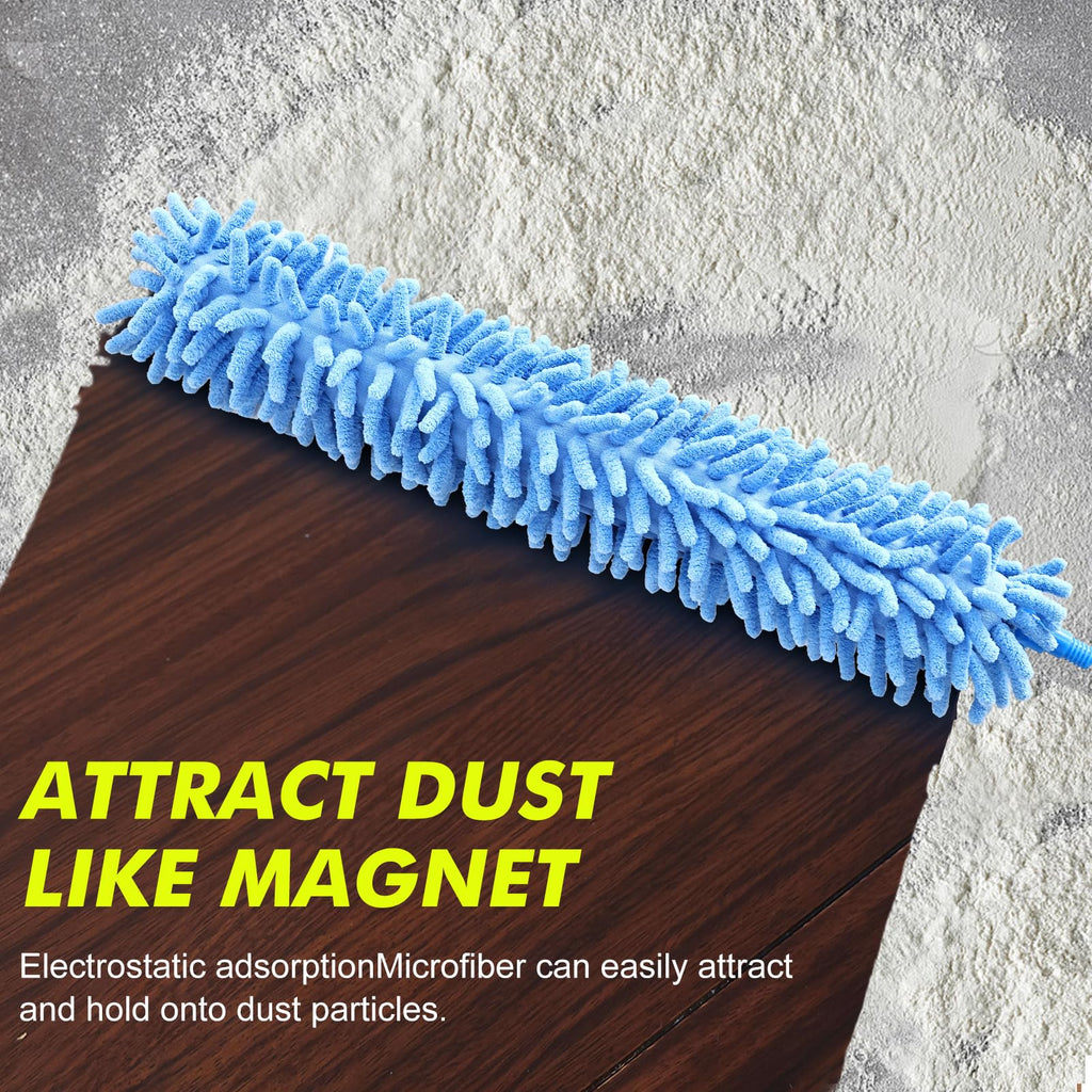 Ceiling Fan Cleaner Duster Reusable Microfiber Removable Duster with Extension Pole Adjusts 12 to 71 Inch for Cleaning Walls Bookshelves Furniture Door Window Top (Blue)