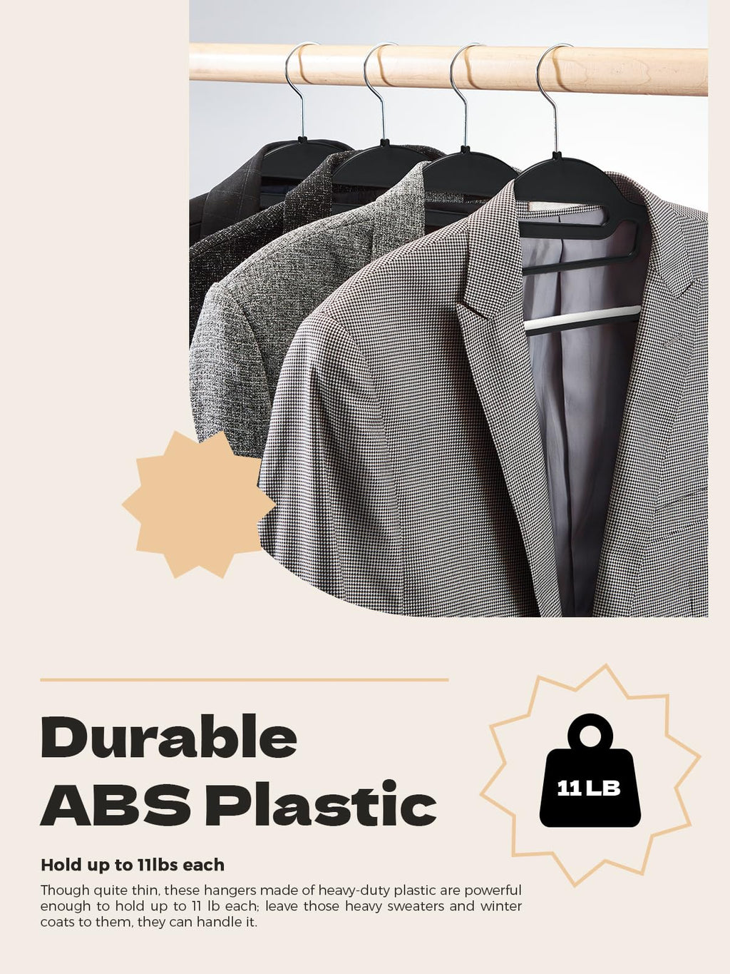 HOUSE DAY Slim Plastic Hangers with Non Slip Rubber Pads, 30 Pack, Black | Space saving closet organizer, heavy duty S-shape, rubber grip pads help keep shirts, suits, coats, pants, skirts in place
