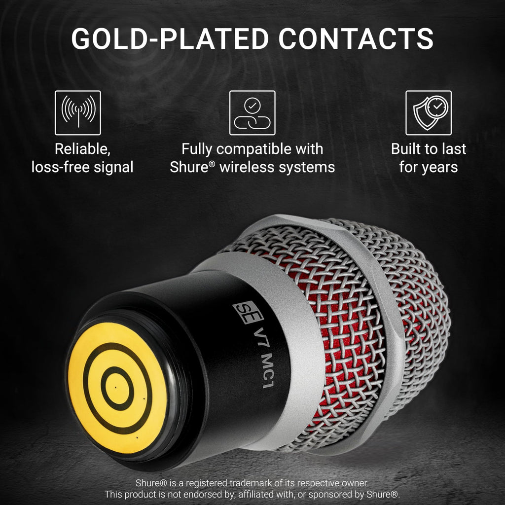 SE ELECTRONICS V7 MC1 Wireless Microphone Capsule - Compatible with Shure Wireless Transmitters - Professional Dynamic Microphone for Singing, Speech & Music Studio Recording (Black)