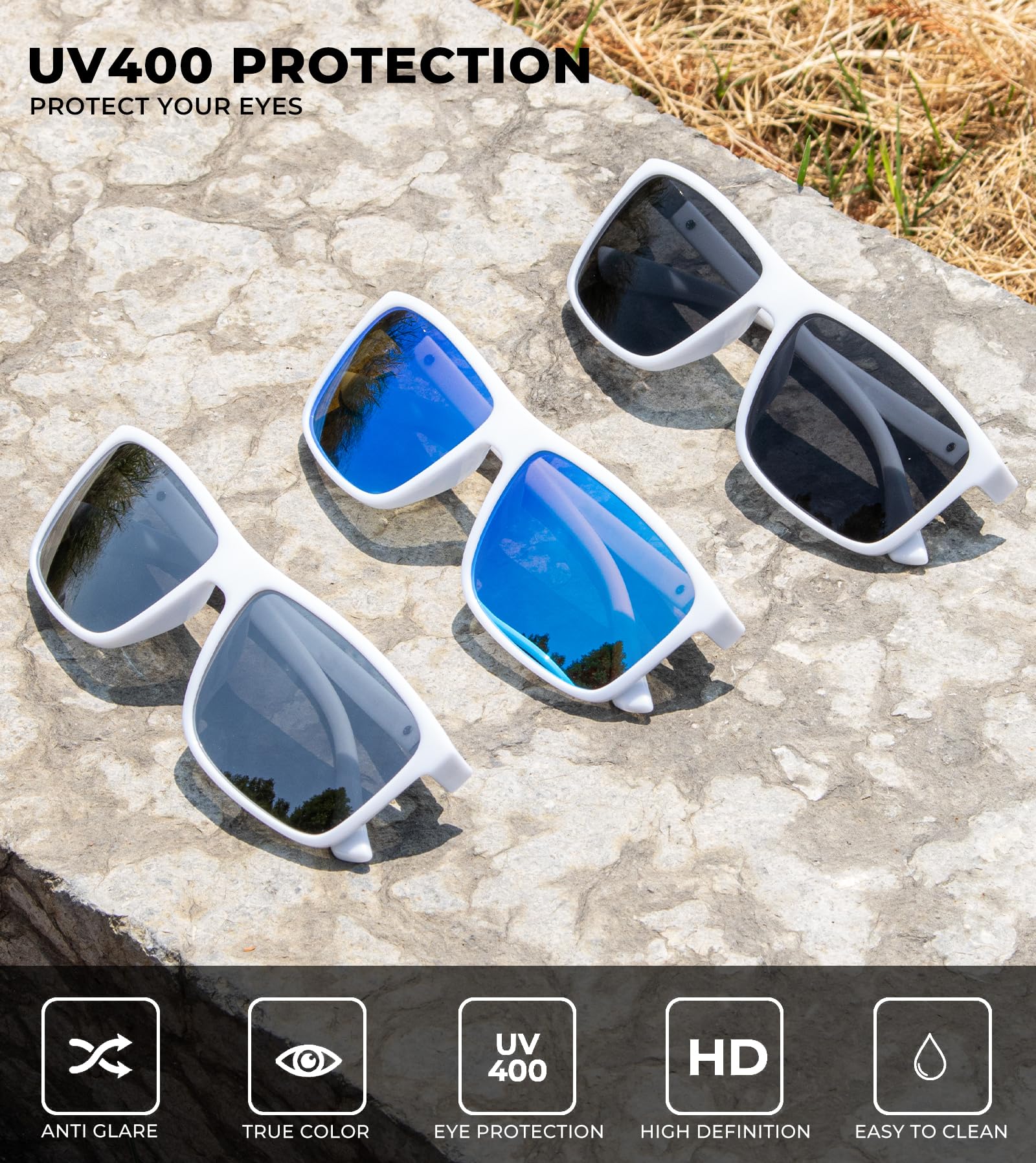 KALIYADI Polarized Sunglasses for Men and Women, Mens Sun Glasses with UV Protection for Driving Fishing Golf (3 Packs)