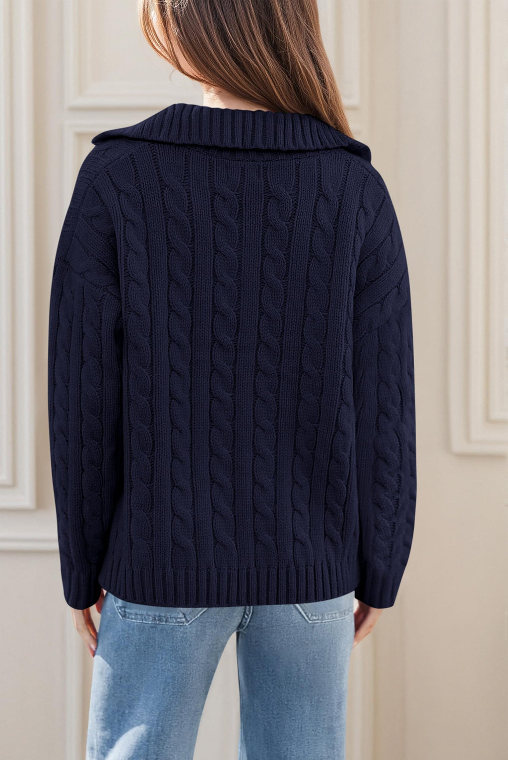 PRETTYGARDEN Spring Cable Knit Oversized Sweaters for Women 2026 Polo V Neck Long Sleeve Casual Chunky Sweater Pullover Tops