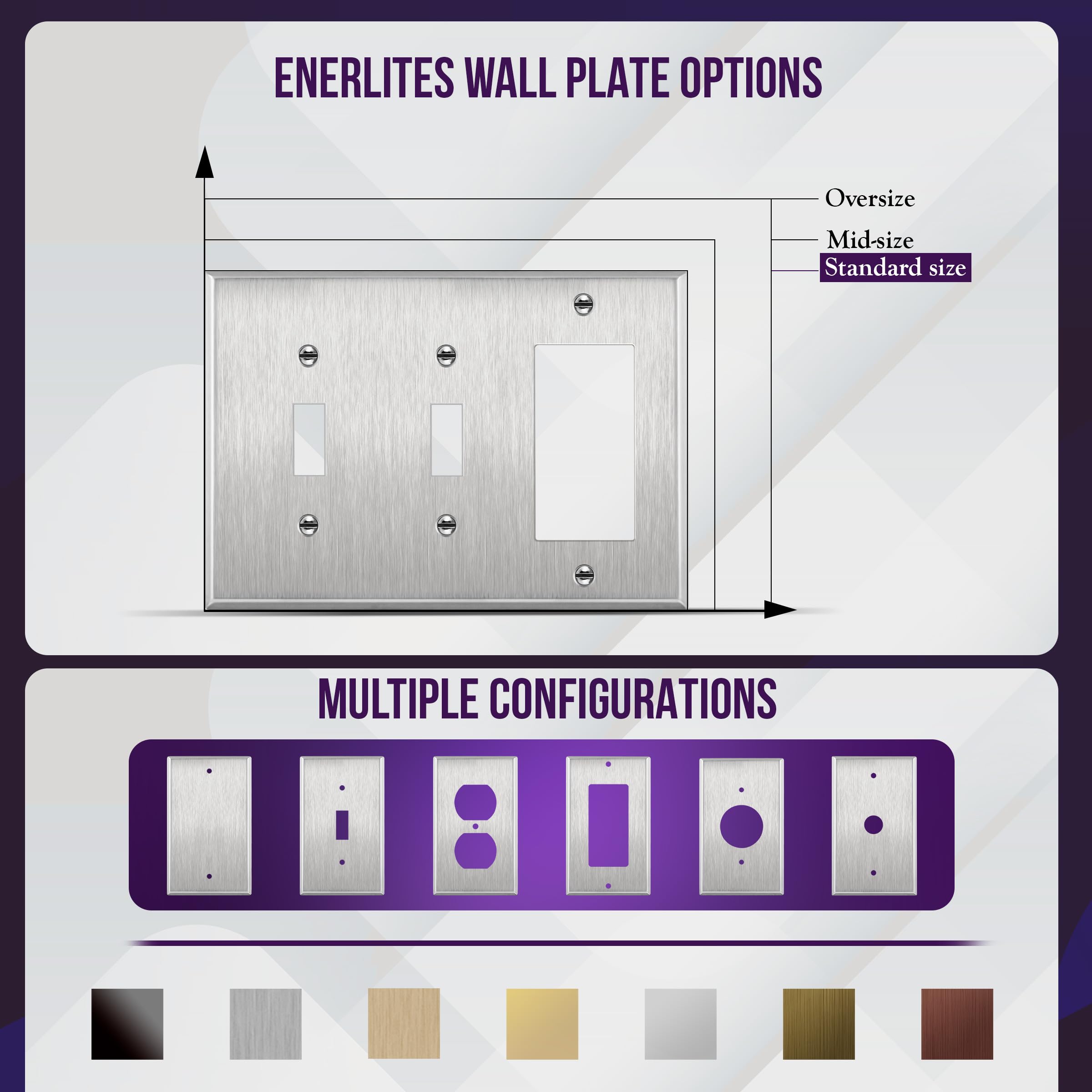 ENERLITES Combination Triple Light Switch Plate, Double Toggle/Single Decorator Switch, Standard Size 3-Gang 4.5" x 6.38", Polycarbonate Thermoplastic, 881231-BK, Black